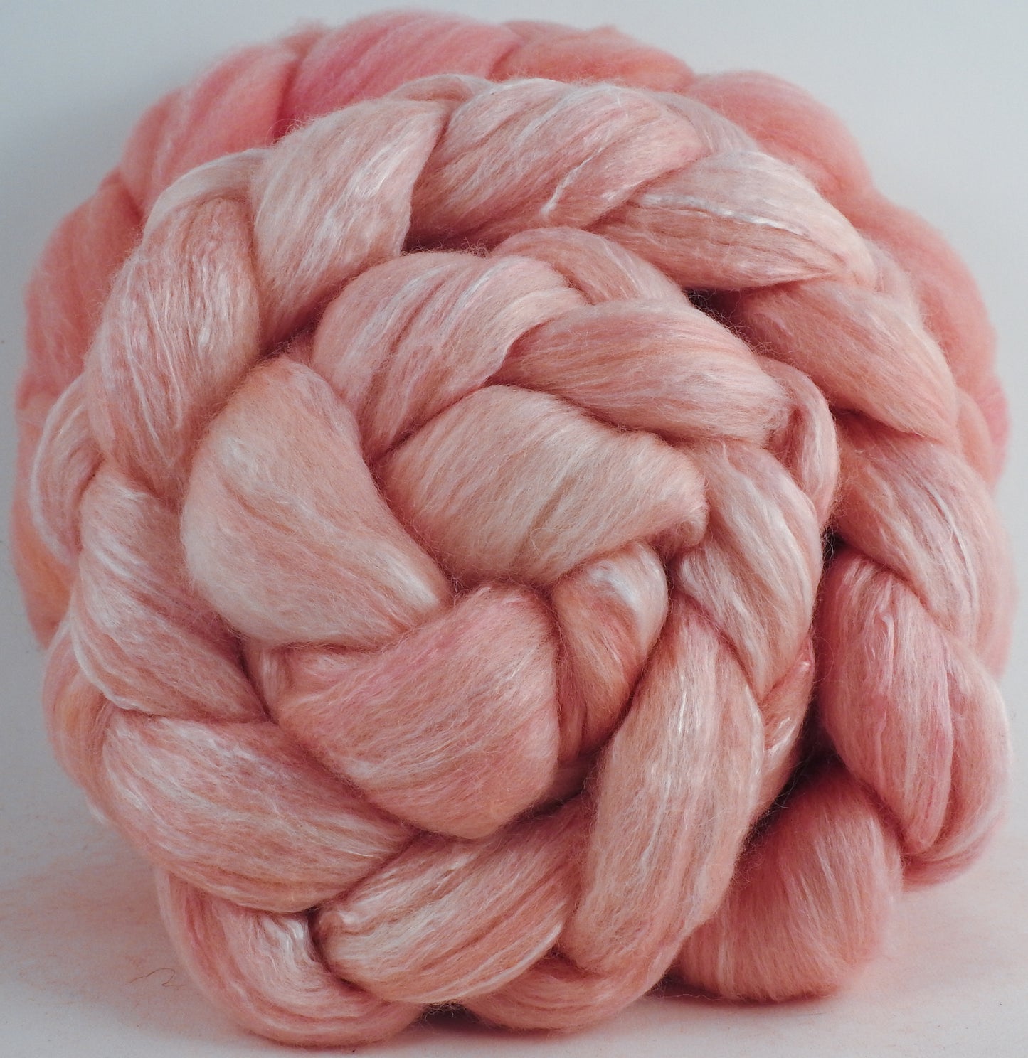 Batt in a Braid #45 - Pink Grapefruit (6.2 oz.) - Corriedale/Mulberry Silk/Rose Fiber (60/20/20)