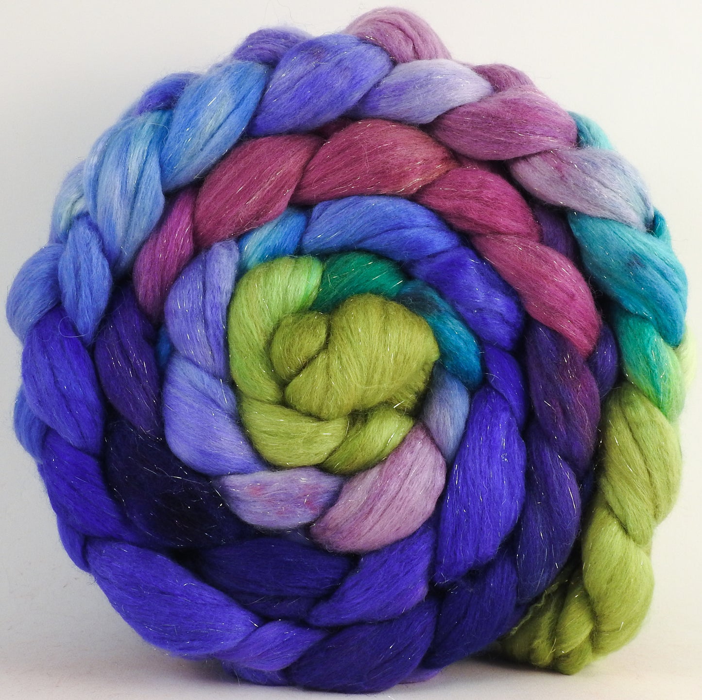 Batt in a Braid #48 -Larkspur-(5.3 oz.) Superfine Merino/ Mulberry silk/ Camel/ Gold Stellina (55/25/15/5)