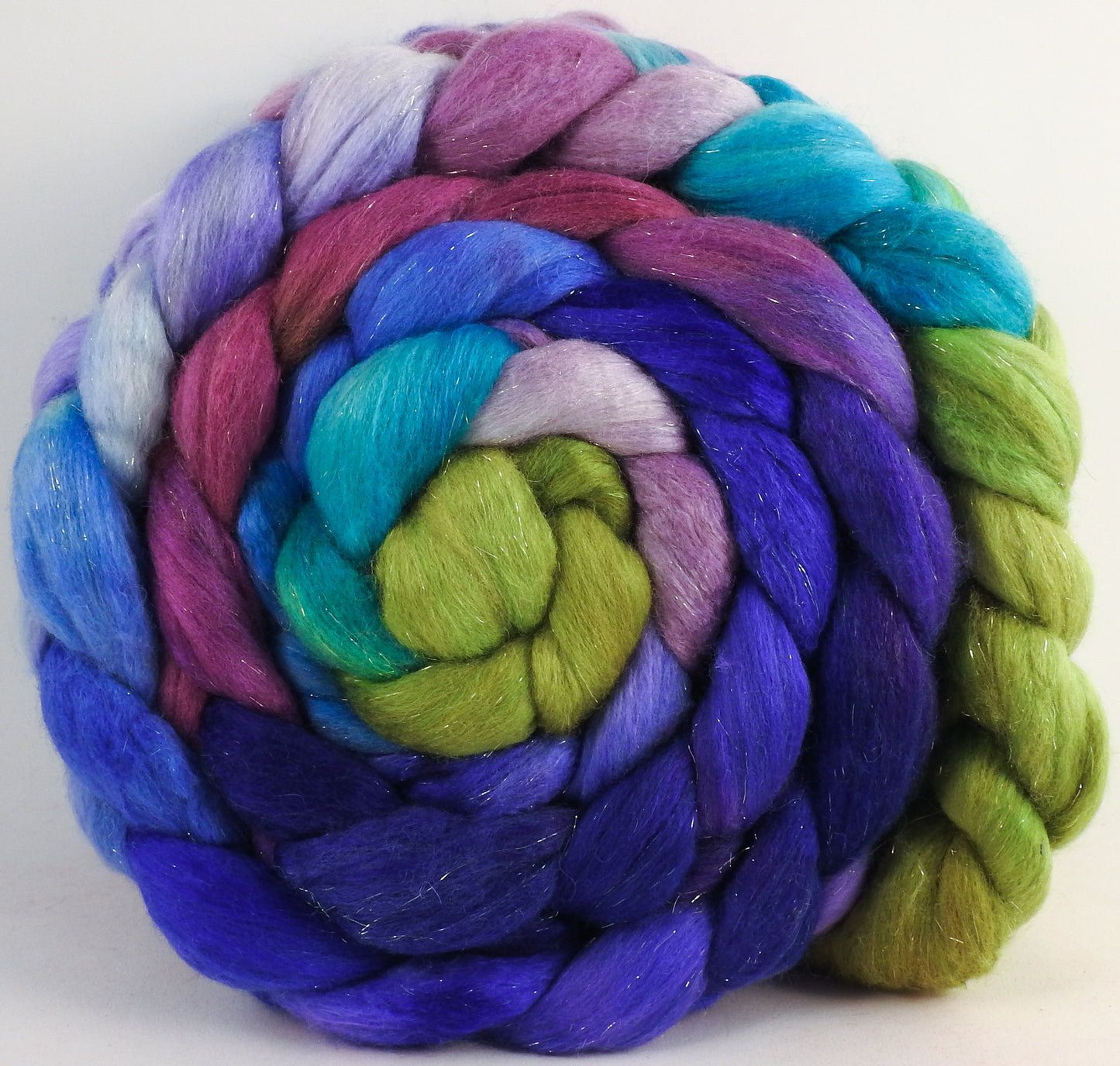 Batt in a Braid #48 -Larkspur-(5.3 oz.) Superfine Merino/ Mulberry silk/ Camel/ Gold Stellina (55/25/15/5)