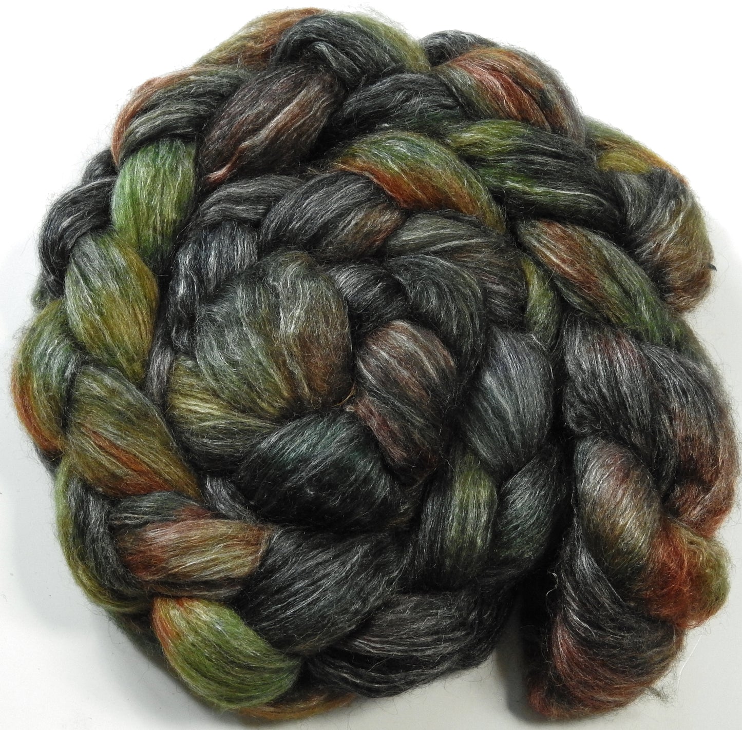 Entish (5.3 oz) Batt in a Braid #57- Camel/Baby Alpaca/Mint fiber (50/25/25)