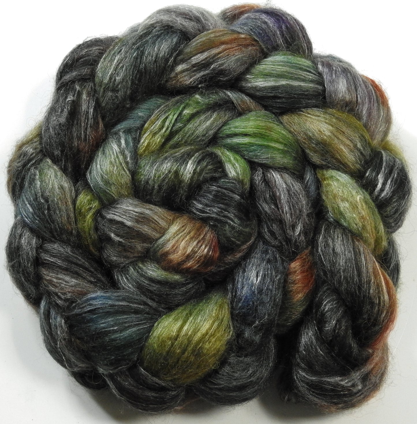 Entish (5.3 oz) Batt in a Braid #57- Camel/Baby Alpaca/Mint fiber (50/25/25)