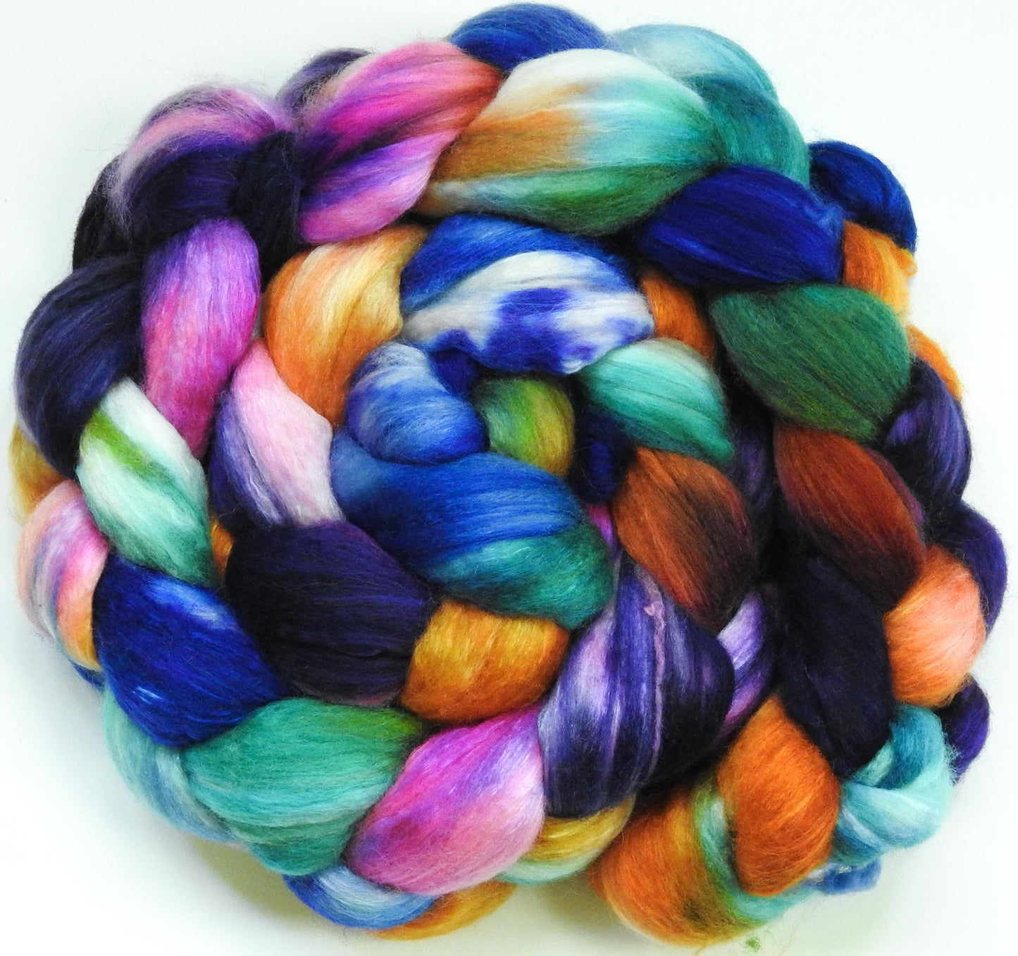 Tie Dye - (4.3 oz)- Batt in a Braid #54- Bleached YAK/Polwarth / Mulberry Silk (40/40/20)