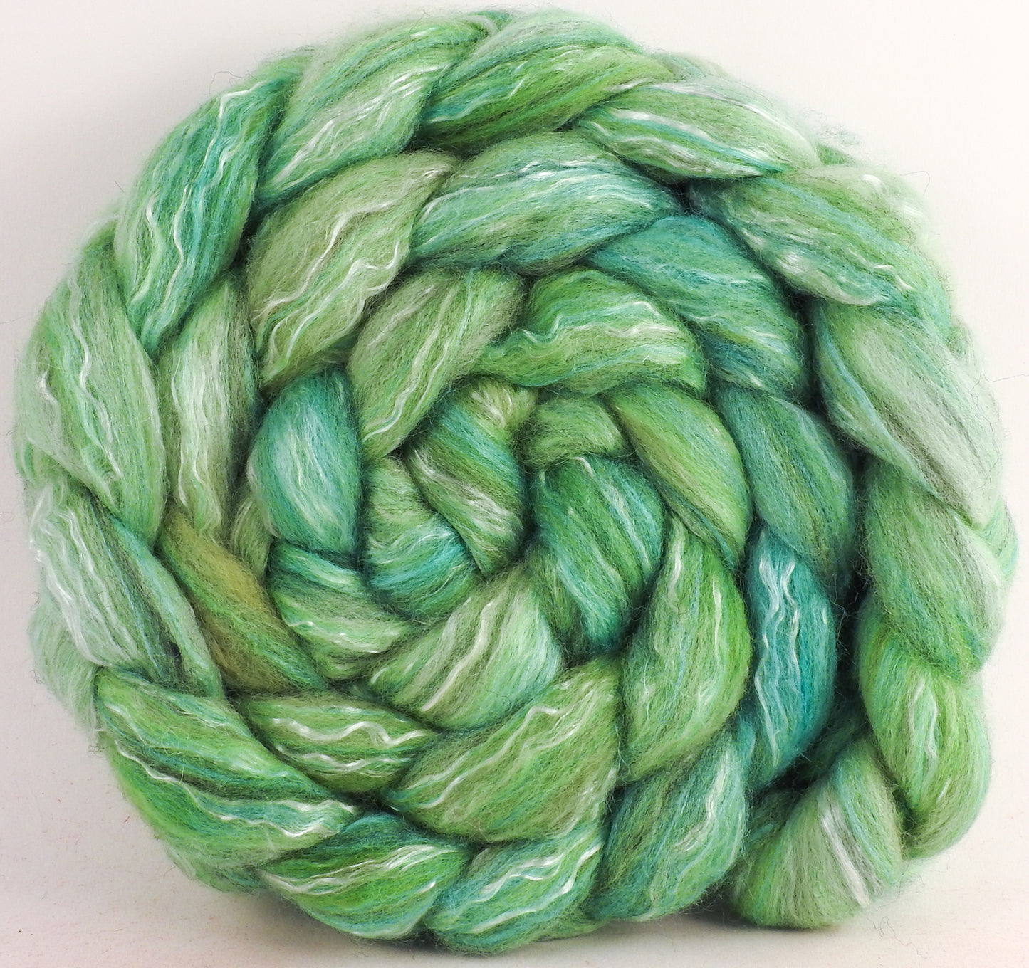 Batt in a Braid #17 -Seafoam -(5 oz.) Grey Corriedale/ Tussah silk/ Tencel (50/25/25)