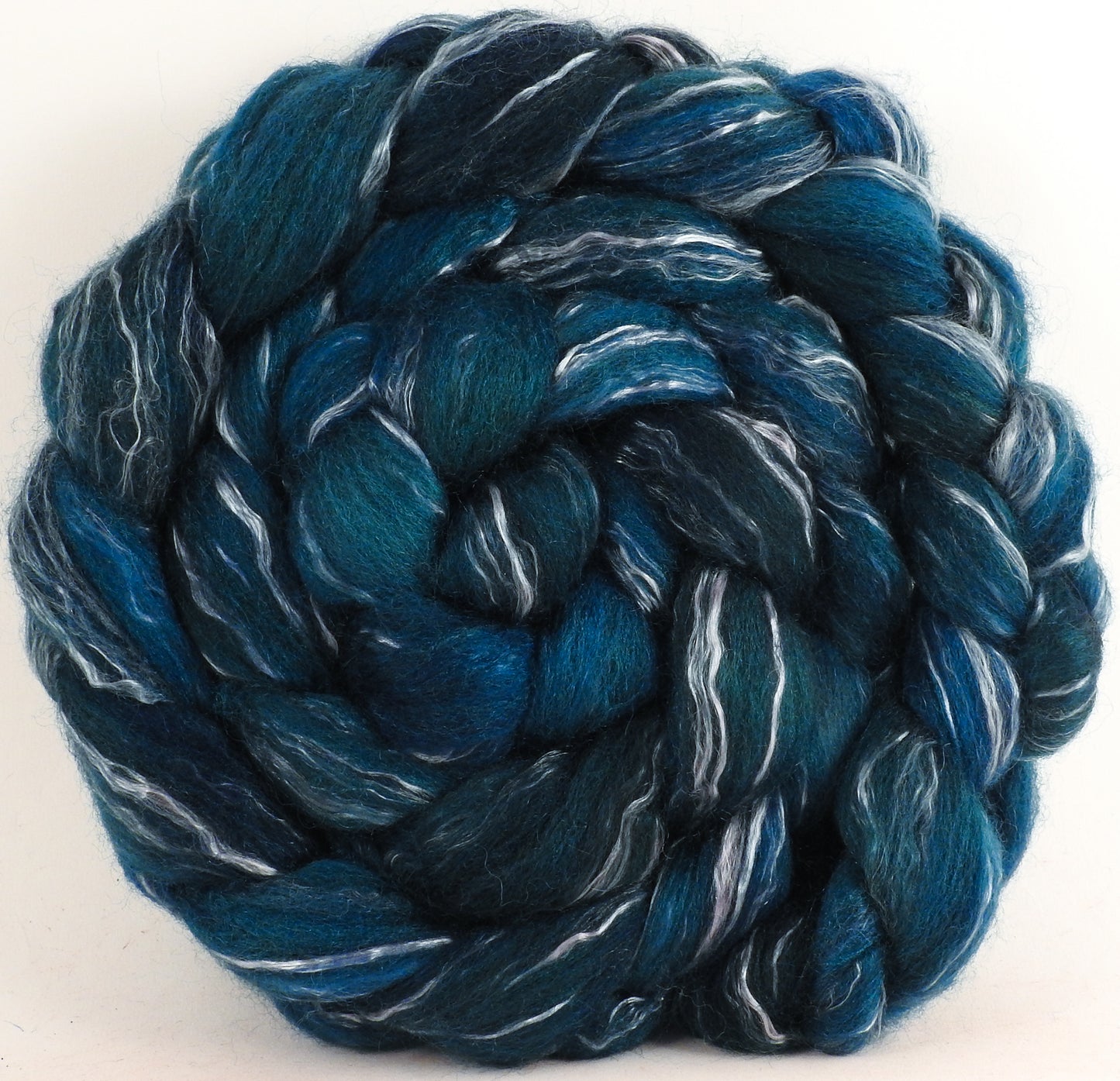 Batt in a Braid #17 -Maelstrom -(5.1 oz.) Grey Corriedale/ Tussah silk/ Tencel (50/25/25)
