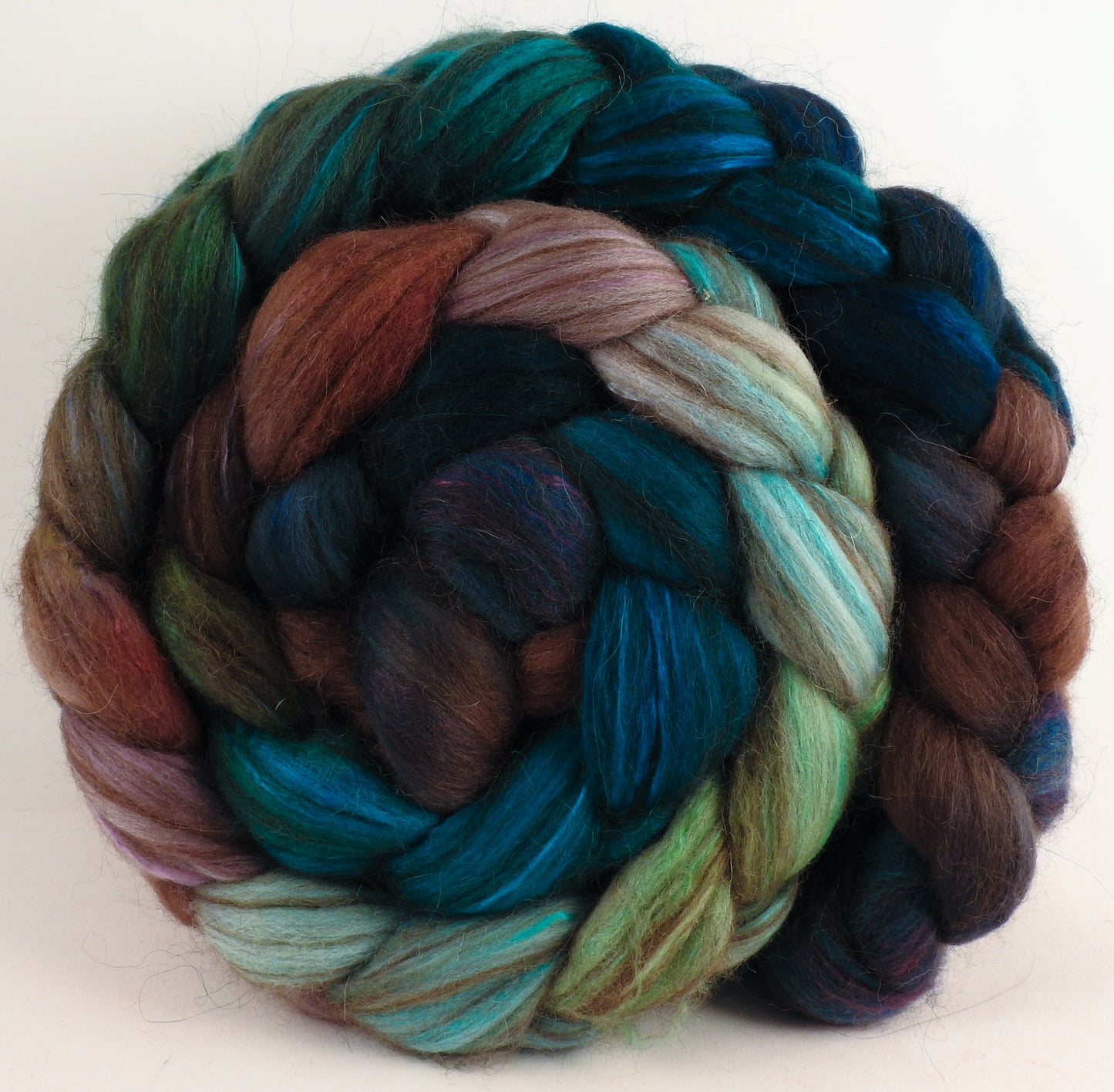 Hand dyed top for spinning -Selkie 18.5 mic merino/ camel/ brown alpaca/ mulberry silk/ (40/20/20/20)