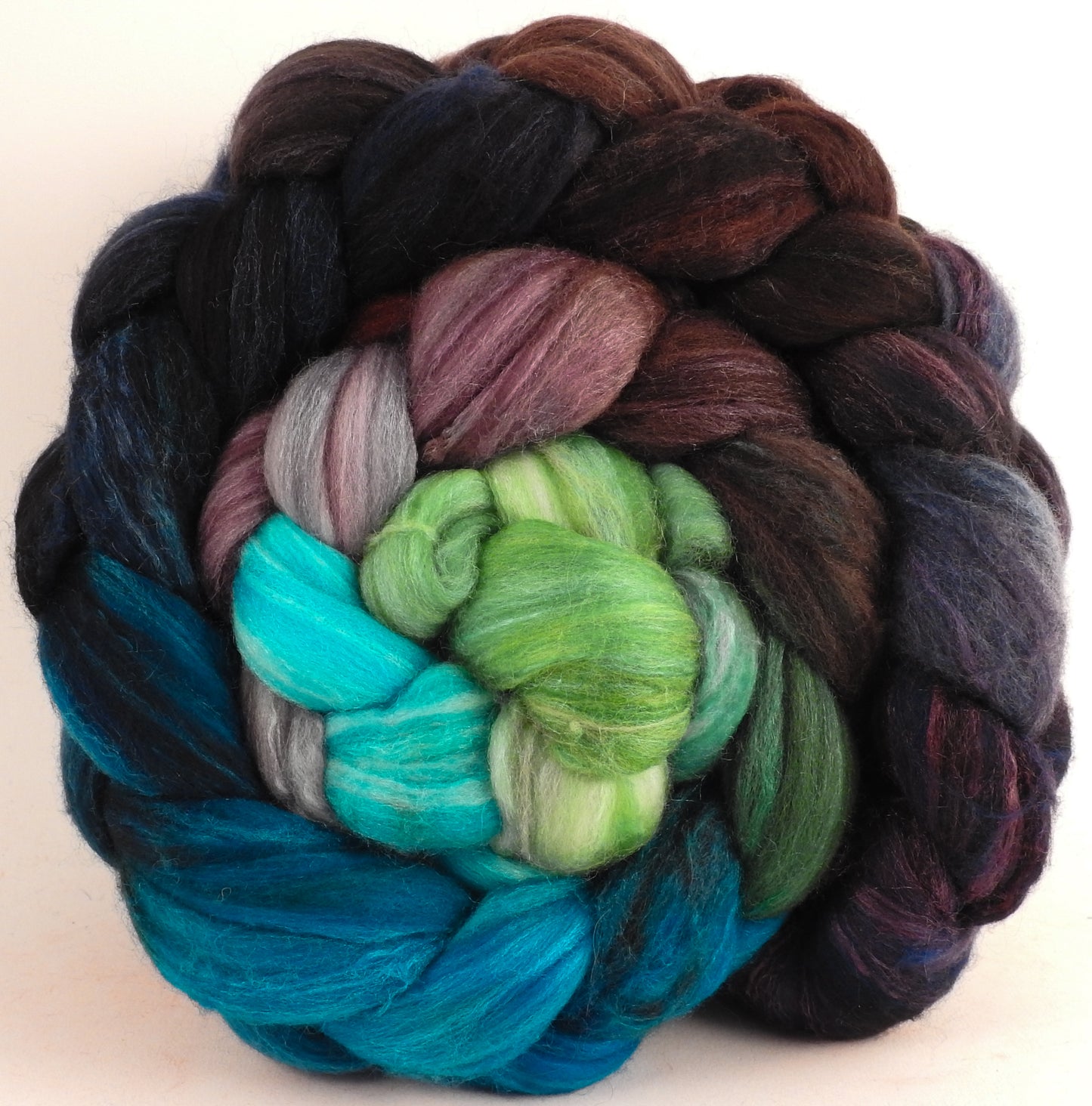 Batt in a Braid #35- Selkie- (5.5 oz) - Sw Merino (18.5 mic) /Merino (18.5 mic) / Tussah Silk (40/40/20)