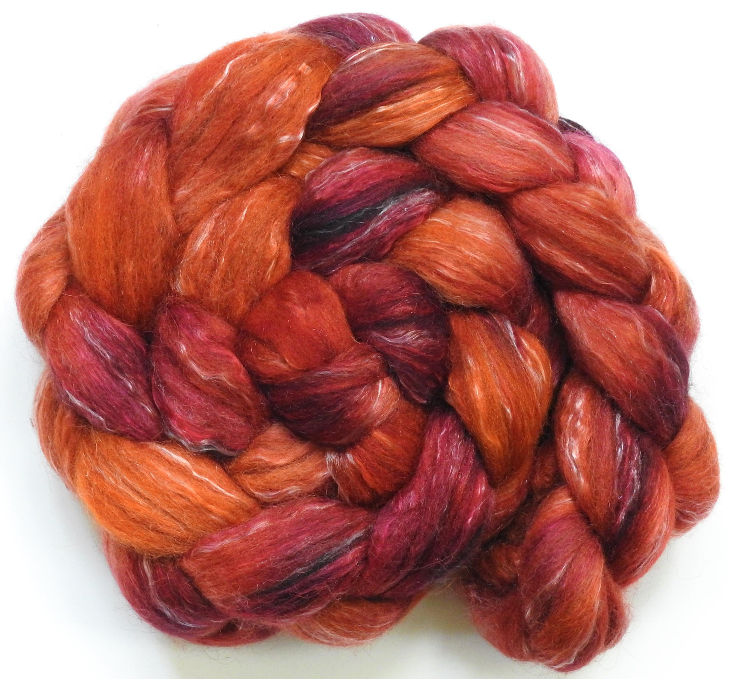 Carnelian -Glazed Solid -Batt in a Braid #31 - Polwarth/ Mulberry Silk / Baby Alpaca / Rainbow Firestar/ Tencel( 40/25/15/10/10)