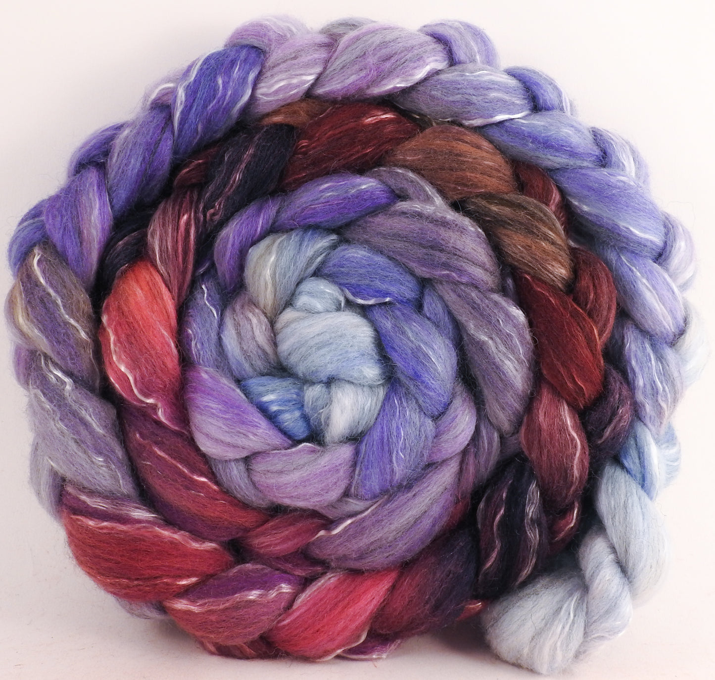Batt in a Braid #17 -Provence-(5.4 oz.) Grey Corriedale/ Tussah silk/ Tencel (50/25/25)