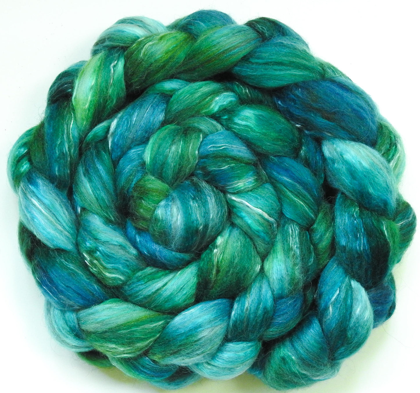 Neptune-Glazed Solid - Batt in a Braid #31 - Polwarth/ Mulberry Silk / Baby Alpaca / Rainbow Firestar/ Tencel( 40/25/15/10/10)