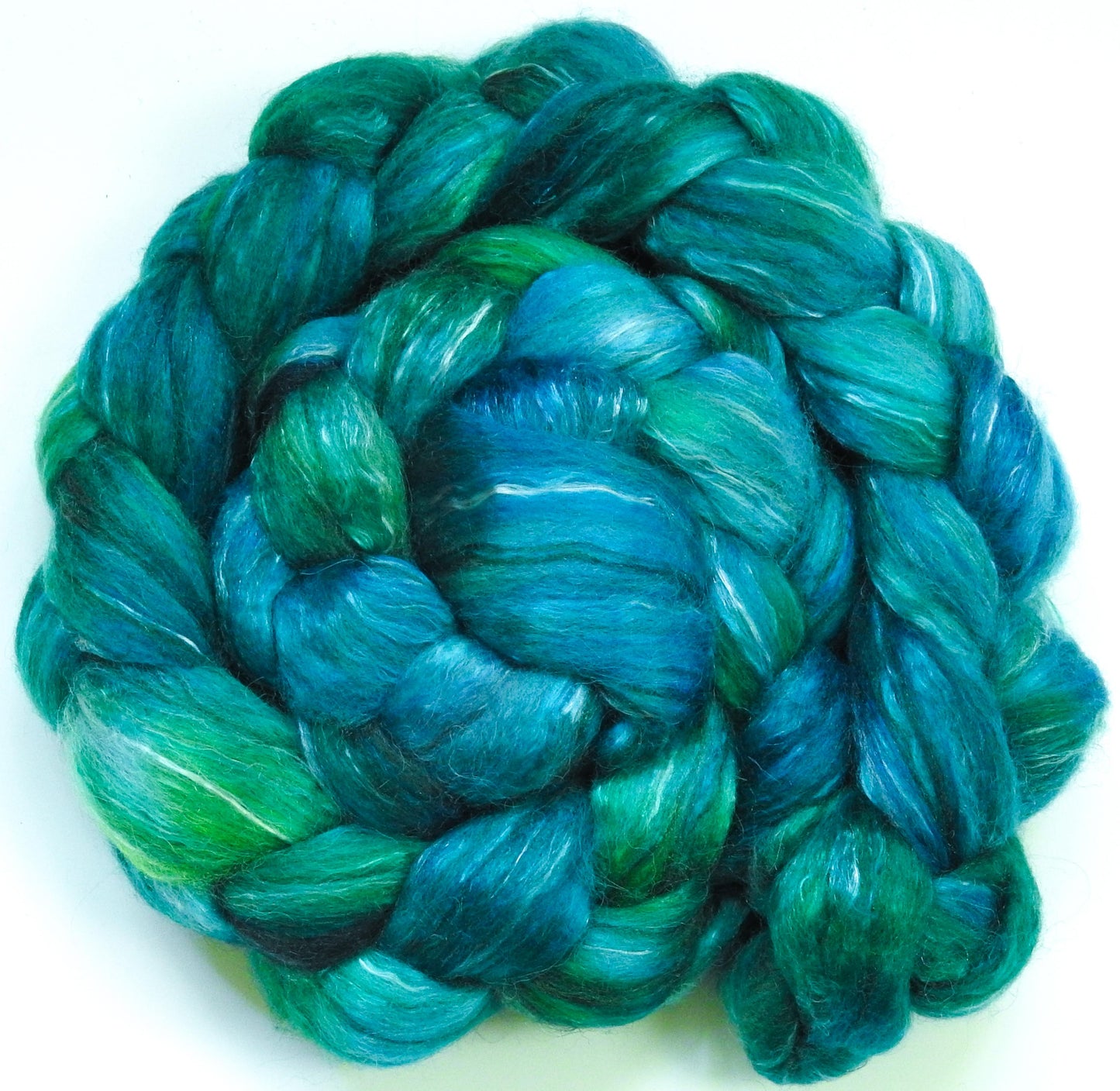 Neptune-Glazed Solid - Batt in a Braid #31 - Polwarth/ Mulberry Silk / Baby Alpaca / Rainbow Firestar/ Tencel( 40/25/15/10/10)
