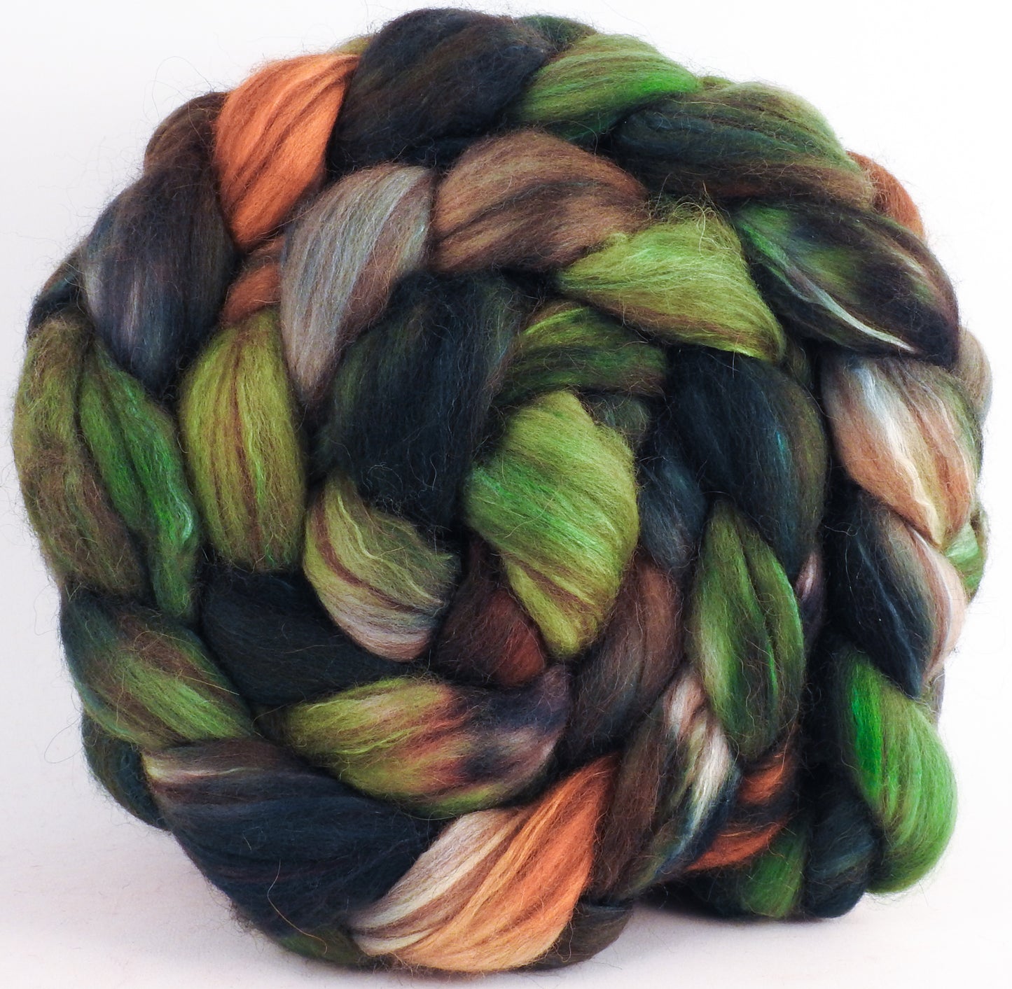 Hand dyed top for spinning -Maindenhair Fern (5.4 oz.) 18.5 mic merino/ camel/ brown alpaca/ mulberry silk/ (40/20/20/20)