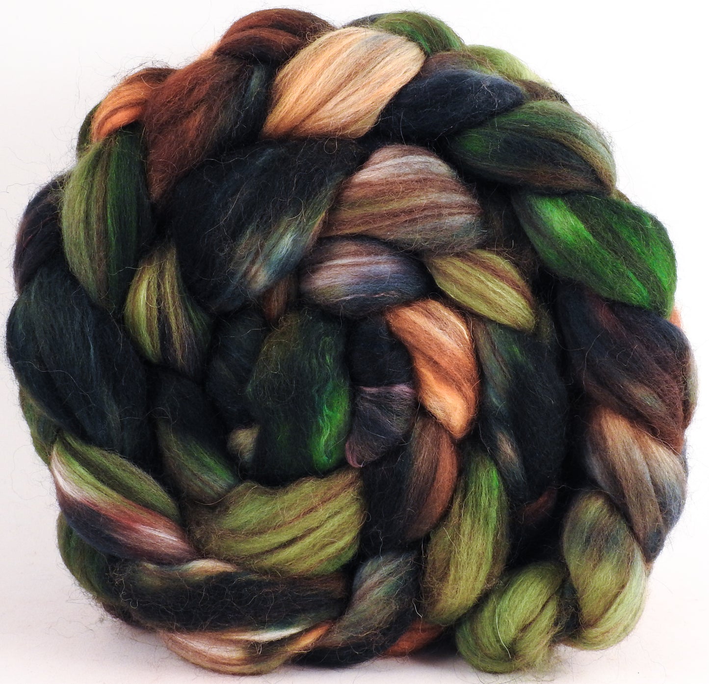 Hand dyed top for spinning -Maindenhair Fern (5.4 oz.) 18.5 mic merino/ camel/ brown alpaca/ mulberry silk/ (40/20/20/20)