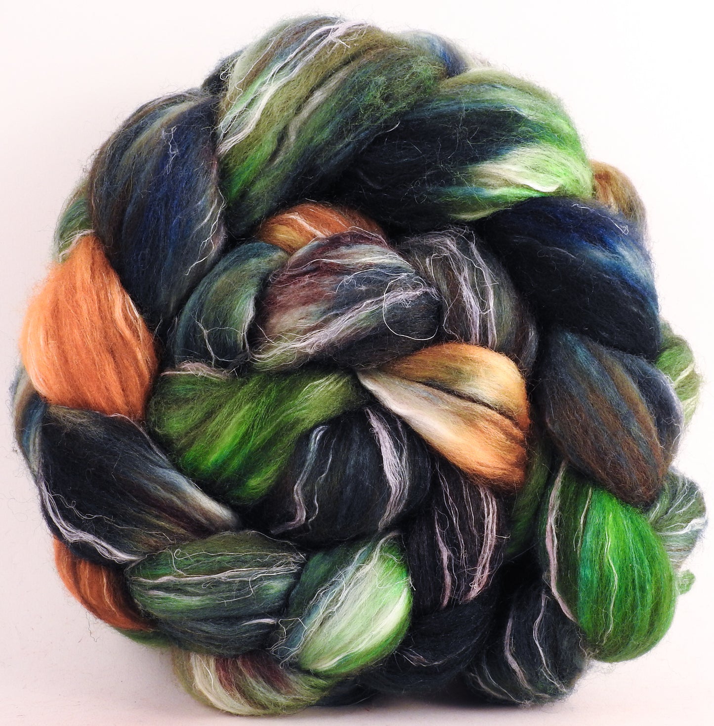 Batt in a Braid #32 -Maidenhair Fern- ( 5.4 oz.) Manx Loaghtan / Wht Bfl / Tussah Silk/ Flax( 30/30/30/10)