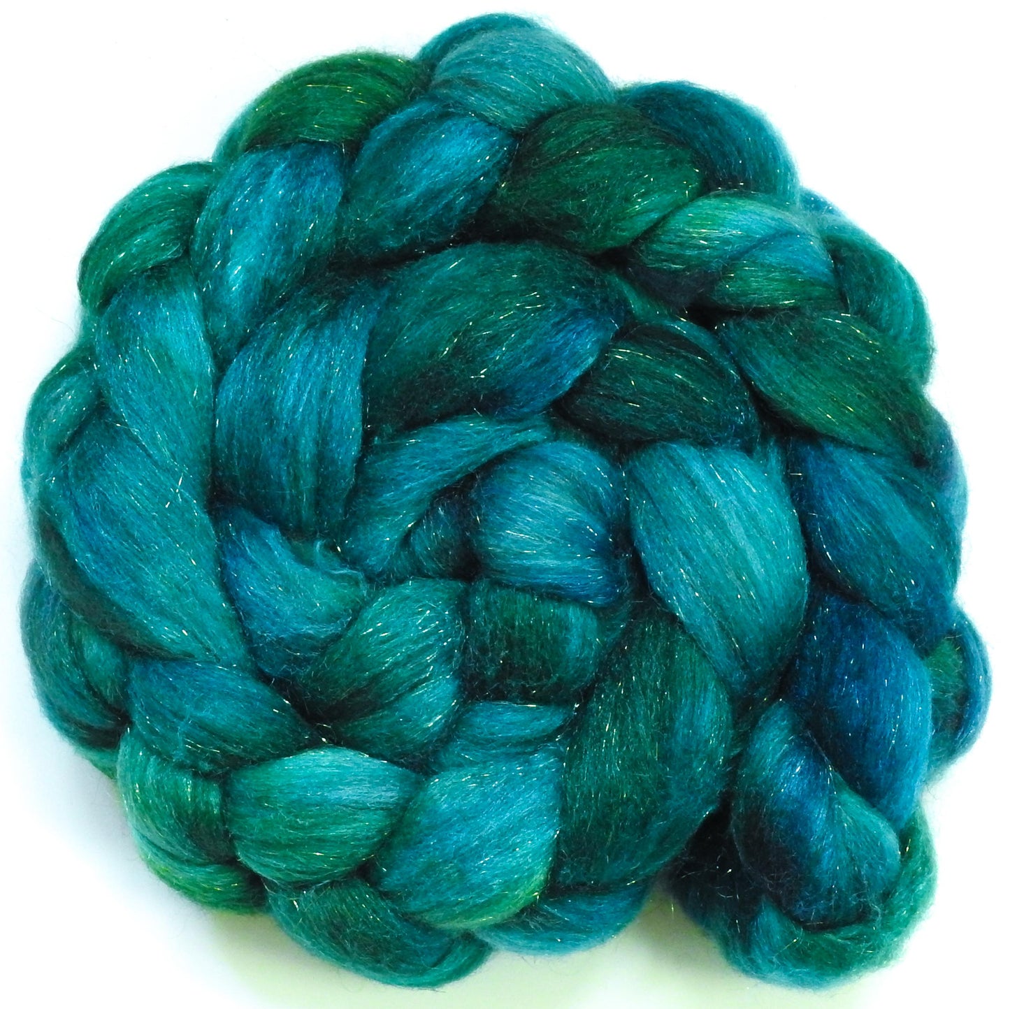 Neptune -Glazed Solid- Batt in a Braid #53- YAK/ Tussah silk/ Superfine Merino/Gold Stellina(30/30/30/10)