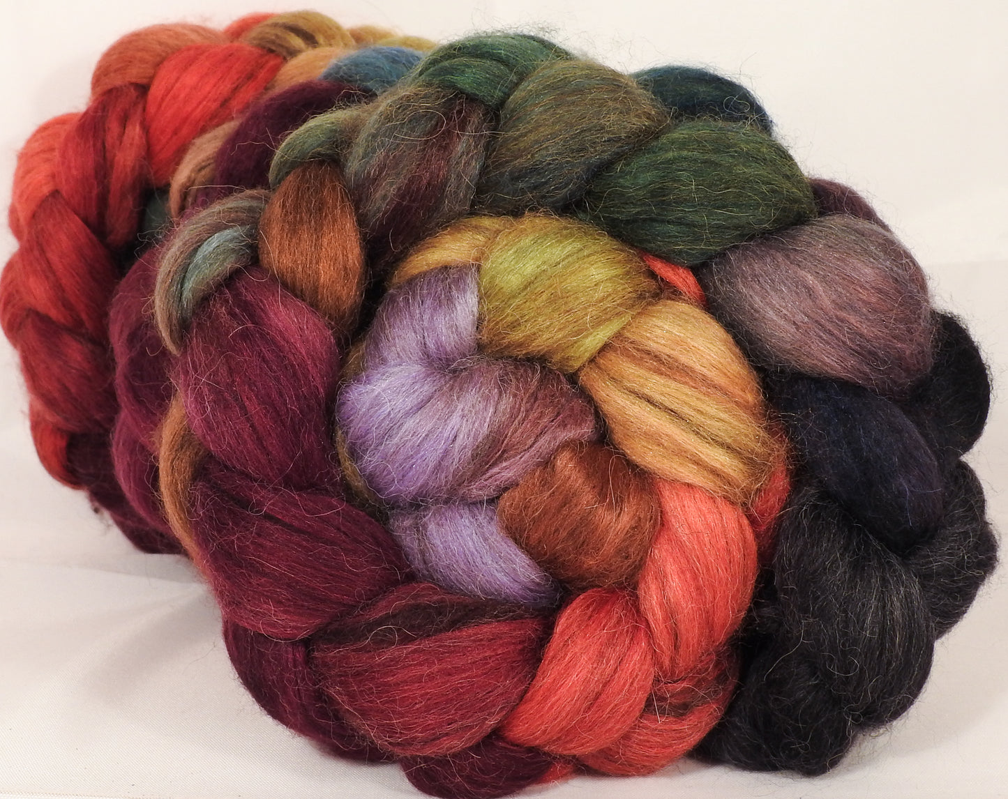 Batt in a Braid #40-Poinsettia- YAK / Baby Alpaca / Mulberry silk/ Merino ( 18 mic)(30/30/30/10) - Inglenook Fibers