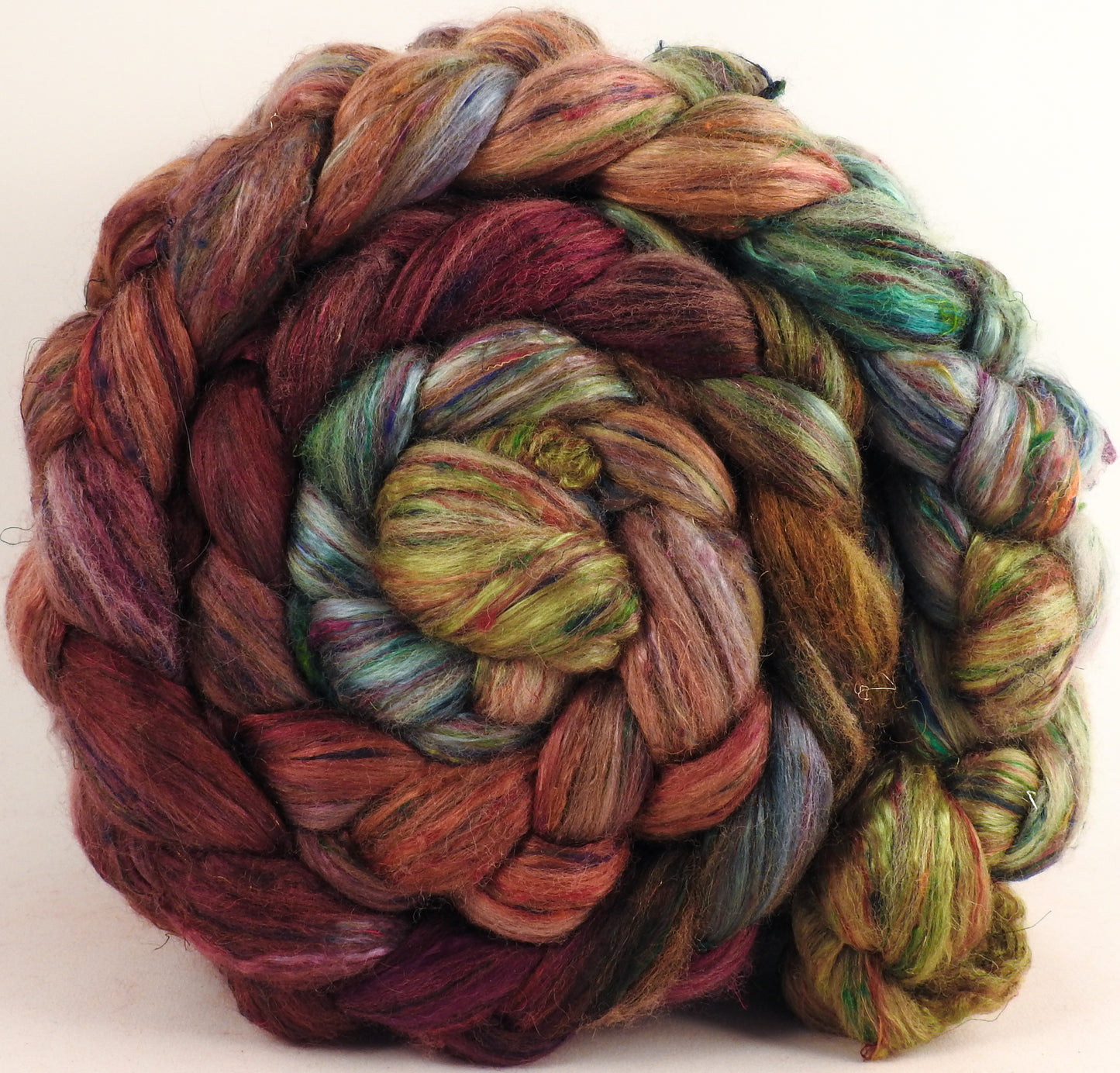 Batt in a Braid #39 - Icelandic Poppies (5.7 oz) - Falkland Merino/ Mulberry Silk / Sari Silk (50/25/25)