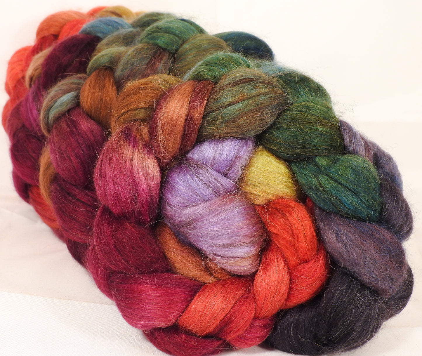 Batt in a Braid #40-Poinsettia- YAK / Baby Alpaca / Mulberry silk/ Merino ( 18 mic)(30/30/30/10) - Inglenook Fibers