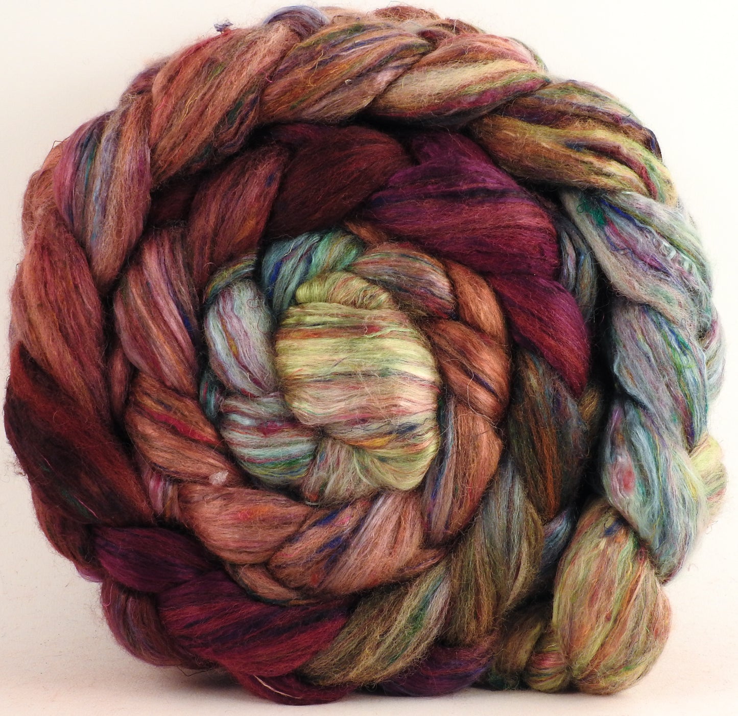 Batt in a Braid #39 - Icelandic Poppies (5.7 oz) - Falkland Merino/ Mulberry Silk / Sari Silk (50/25/25)