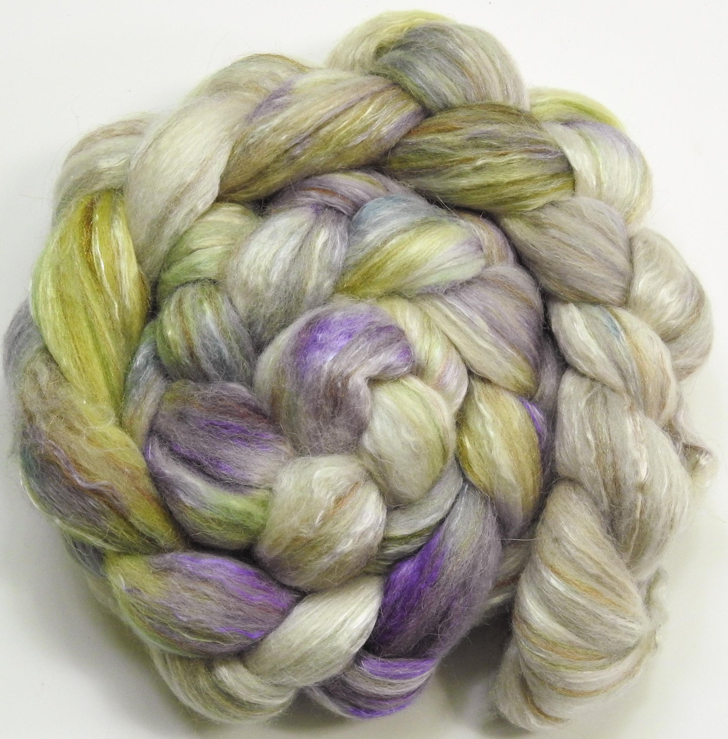 Angel Trumpet (5.6 oz.) -Glazed Solid -Batt in a Braid #31- Polwarth/ Mulberry Silk / Baby Alpaca / Rainbow Firestar/ Tencel( 40/25/15/10/10)