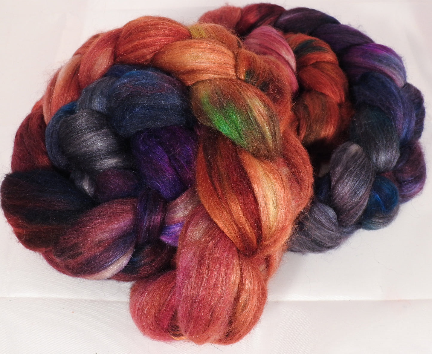 Batt in a Braid #40-Blood Orange- (4.45 oz.)YAK / Baby Alpaca / Mulberry silk/ Merino ( 18 mic)(30/30/30/10) - Inglenook Fibers