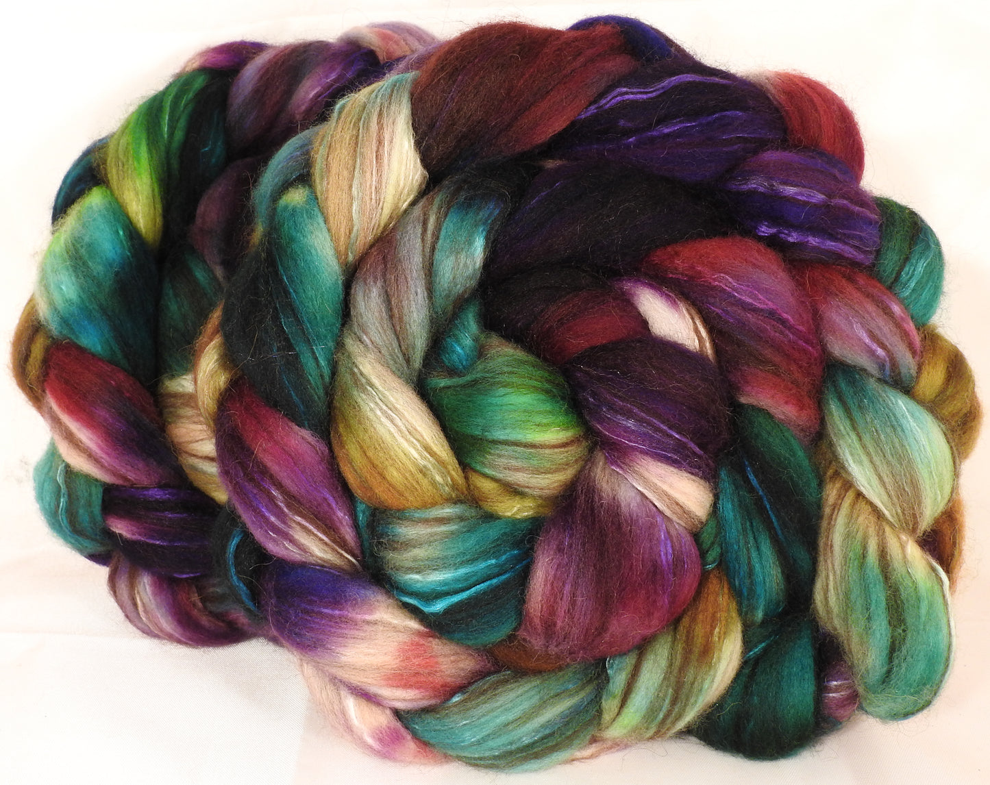 Hand dyed top for spinning -Mary, Mary Quite Contrary - (5.1 oz.) 18.5 mic merino/ camel/ brown alpaca/ mulberry silk/ (40/20/20/20) - Inglenook Fibers