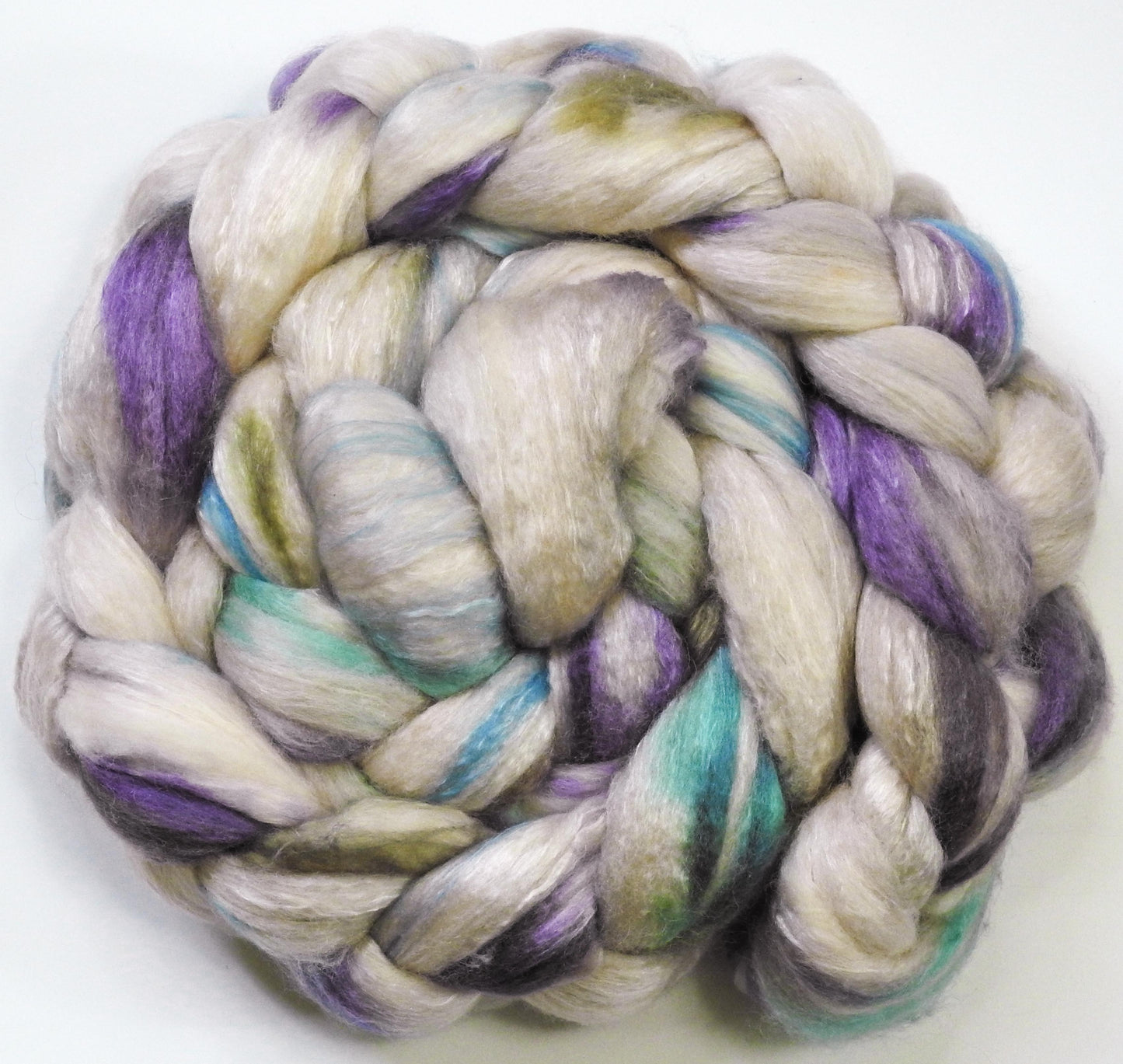 Sand Dollar (4.6 oz)-Glazed Solid - Batt in a Braid #54- Bleached YAK/Polwarth / Mulberry Silk (40/40/20)