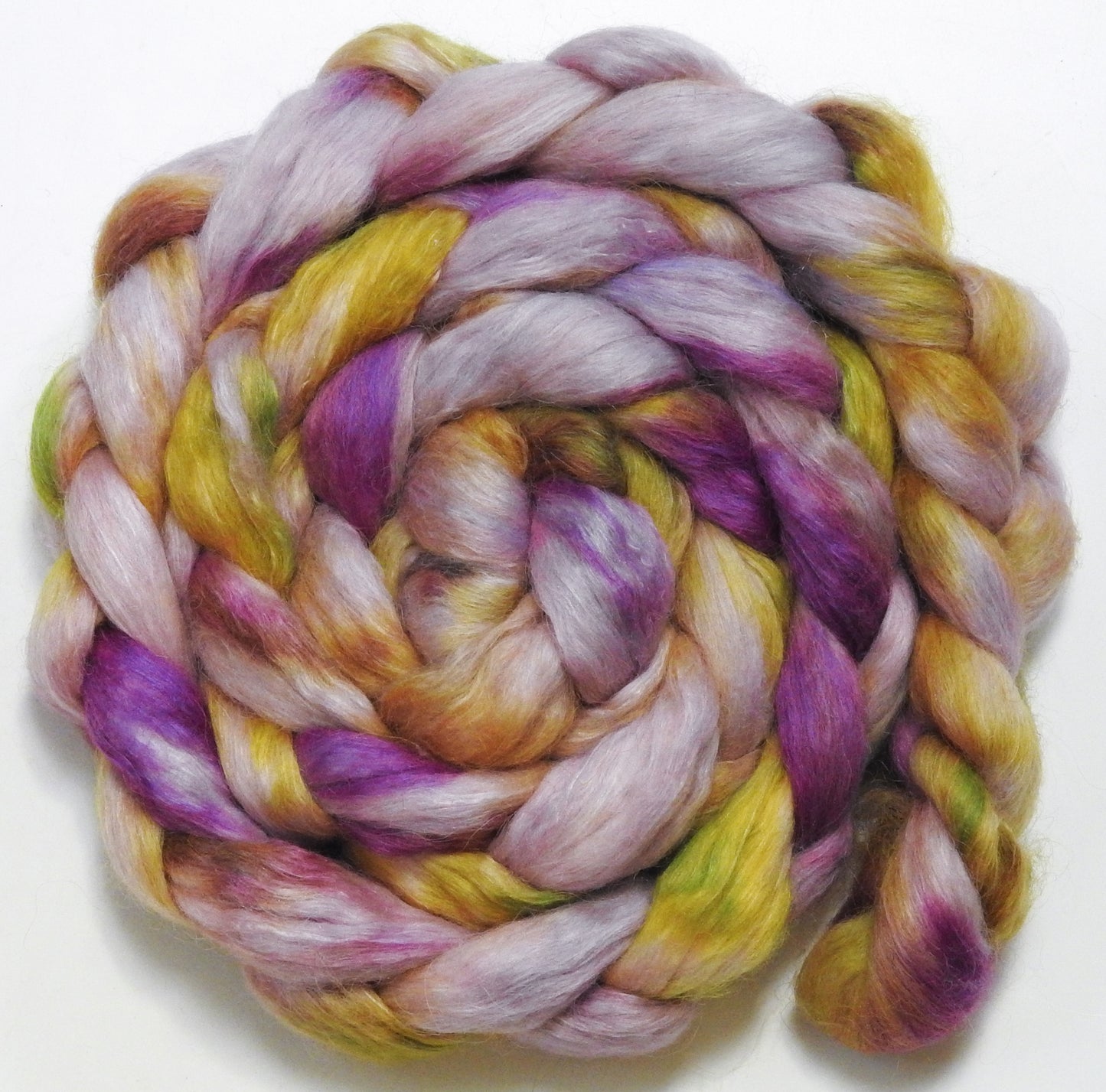 Honeysuckle(5.6 oz) - Batt in a Braid #52- Wensleydale/ Mulberry silk/ Polwarth (60/25/15)