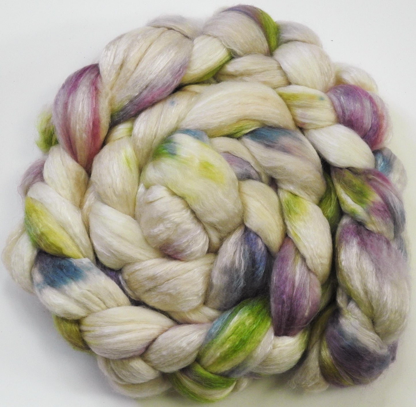 Sweet Woodruff - Glazed Solid- Batt in a Braid #54- Bleached YAK/Polwarth / Mulberry Silk (40/40/20)