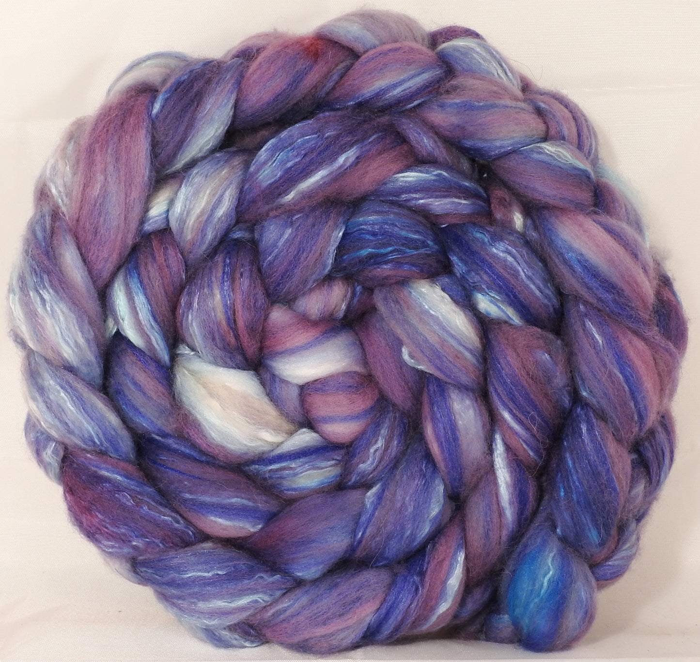 Batt in a Braid #5 - Periwinkle -(5.4 oz.) Merino/ Camel/ silk/ faux cashmere/ firestar (25/25/25/12/12) - Inglenook Fibers