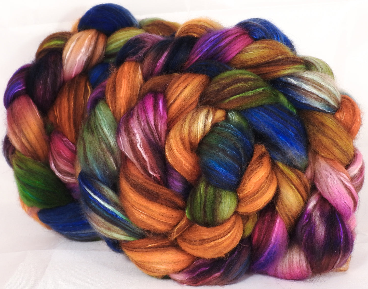 Hand dyed top for spinning -Crayon Box -(4.6 oz.) 18.5 mic merino/ camel/ brown alpaca/ mulberry silk/ (40/20/20/20) - Inglenook Fibers