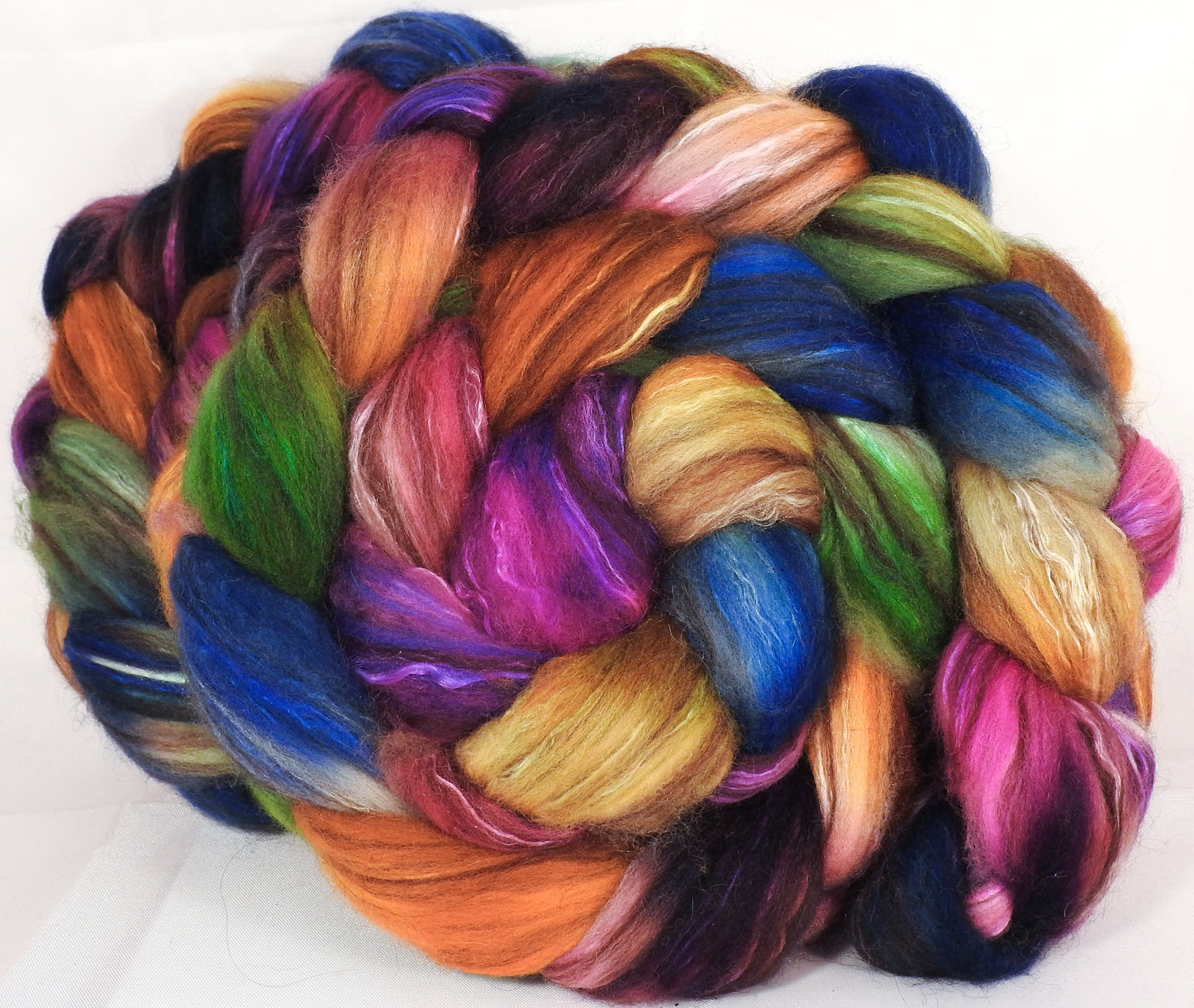 Hand dyed top for spinning -Crayon Box -(4.6 oz.) 18.5 mic merino/ camel/ brown alpaca/ mulberry silk/ (40/20/20/20) - Inglenook Fibers