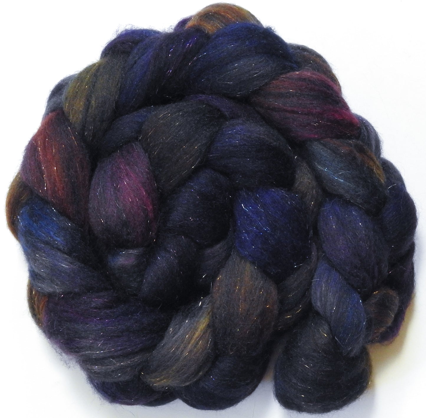 Esther - Batt in a Braid #59- Merino/ Baby Camel/ black Tussah Silk/ Gold Stellina(40/25/25/10)