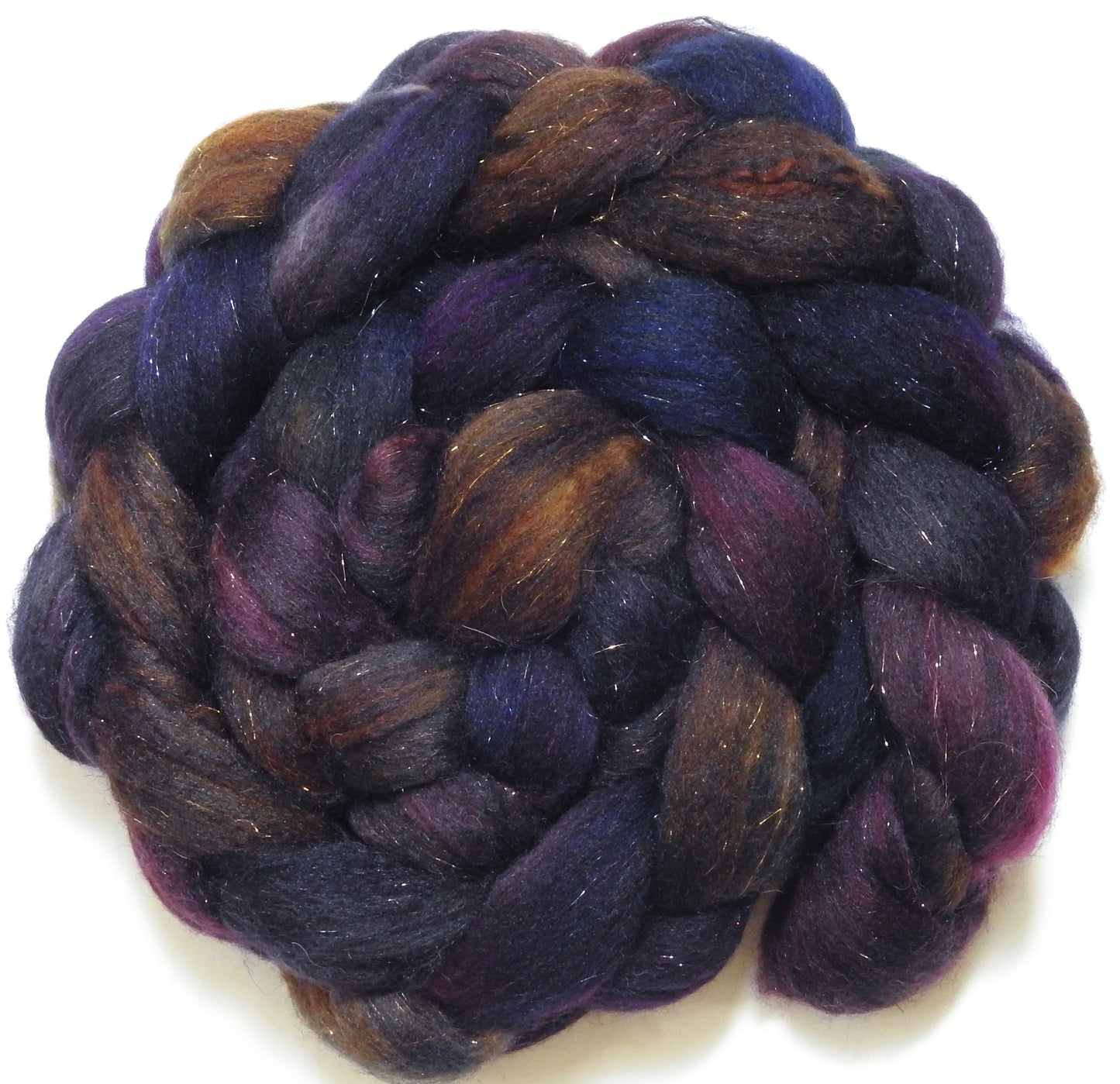 Esther - Batt in a Braid #59- Merino/ Baby Camel/ black Tussah Silk/ Gold Stellina(40/25/25/10)