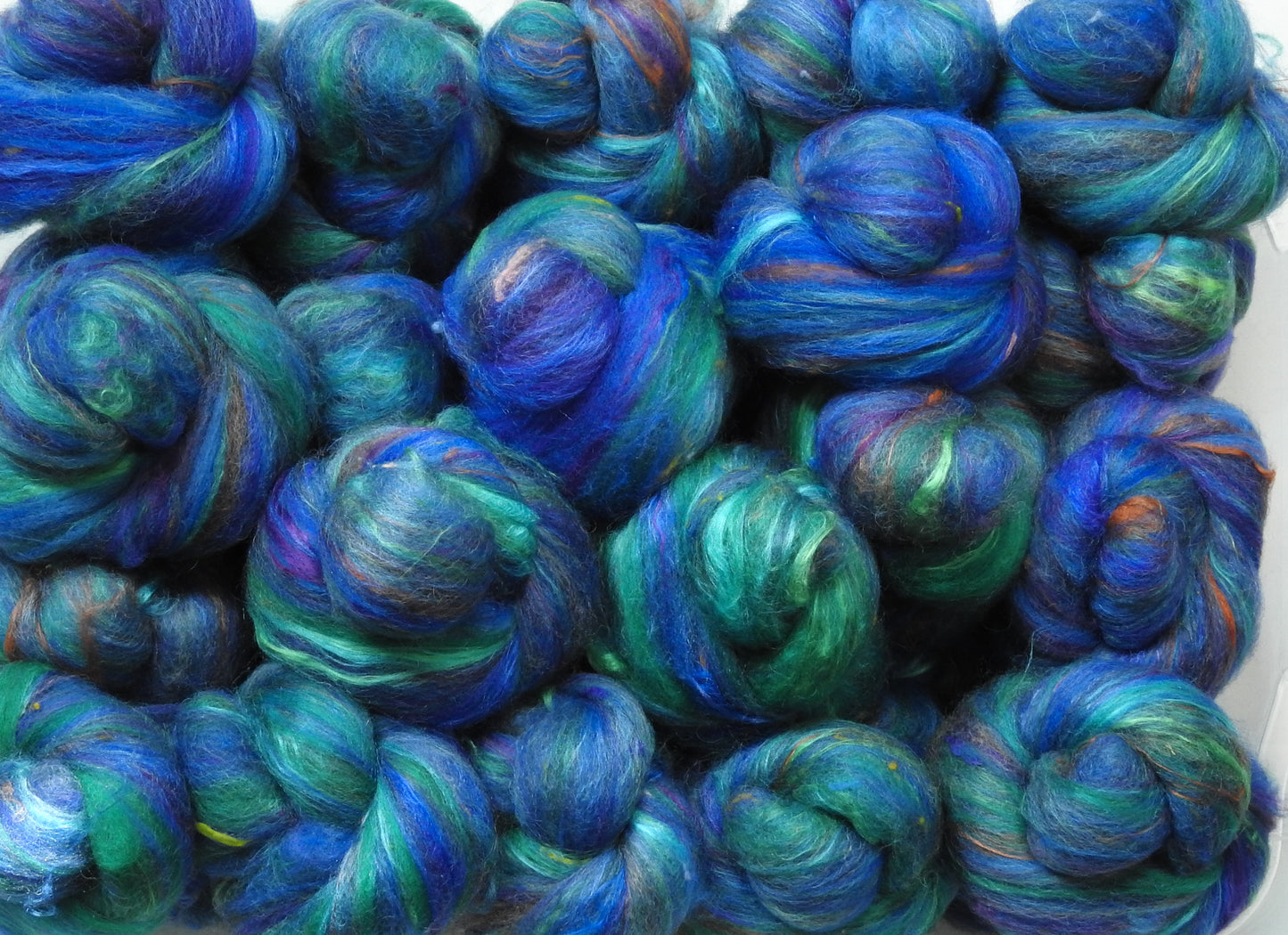 Non-sparkle Sticklebatts - Azurite (3.5 oz) - 30% CVM/Rambo/Cotswold/Finn x fleece; merino, polwarth, silk, bamboo, silk noil
