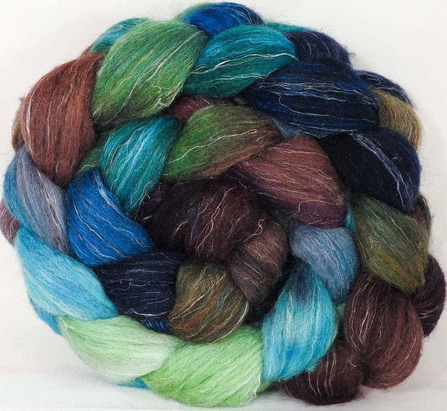 Batt in a Braid #38 - Selkie (5.4 oz.) Shetland/ Falkland Merino / tussah silk/ flax (40/25/25/10) - Inglenook Fibers