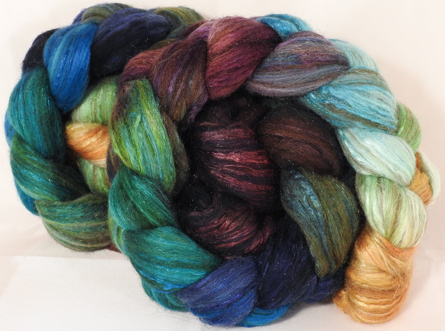 Batt in a Braid #7 - Selkie -(5.35 oz.) Polwarth/ Manx / Mulberry silk/ Firestar (30/30/30/10) - Inglenook Fibers