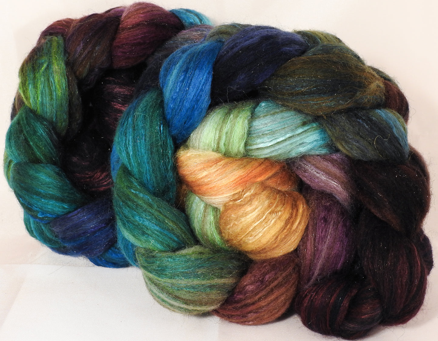 Batt in a Braid #7 - Selkie -(5.35 oz.) Polwarth/ Manx / Mulberry silk/ Firestar (30/30/30/10) - Inglenook Fibers