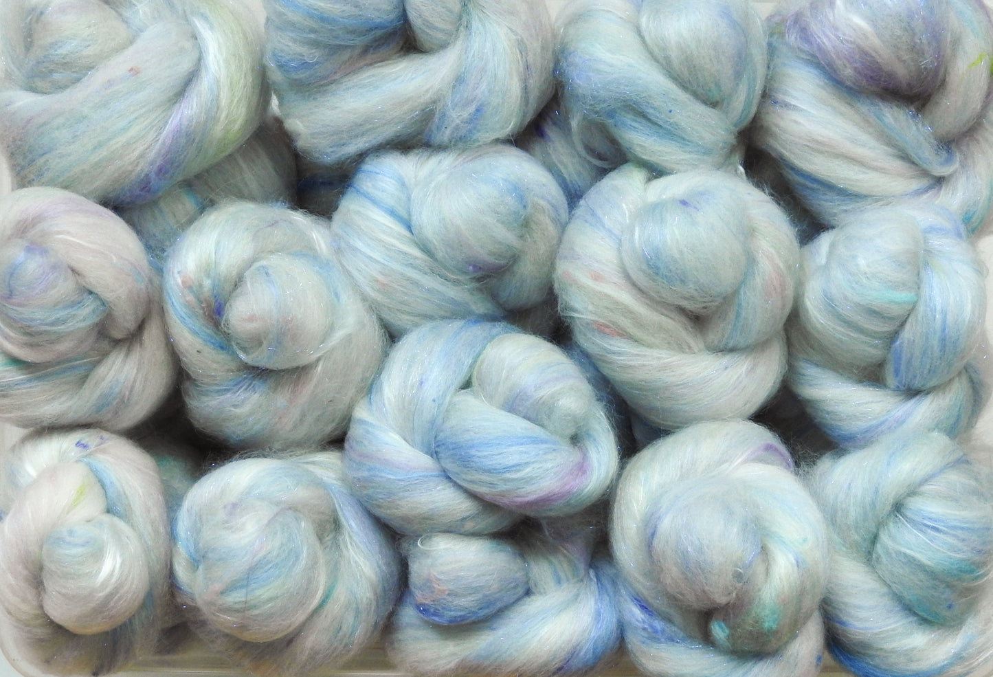 Sparkle Sticklebatts - Moonstone (4.1 oz) - 30% CVM/Rambo/Cotswold/Finn x fleece; merino, polwarth, ALPACA, silk, bamboo, tencel, silk noil, angelina