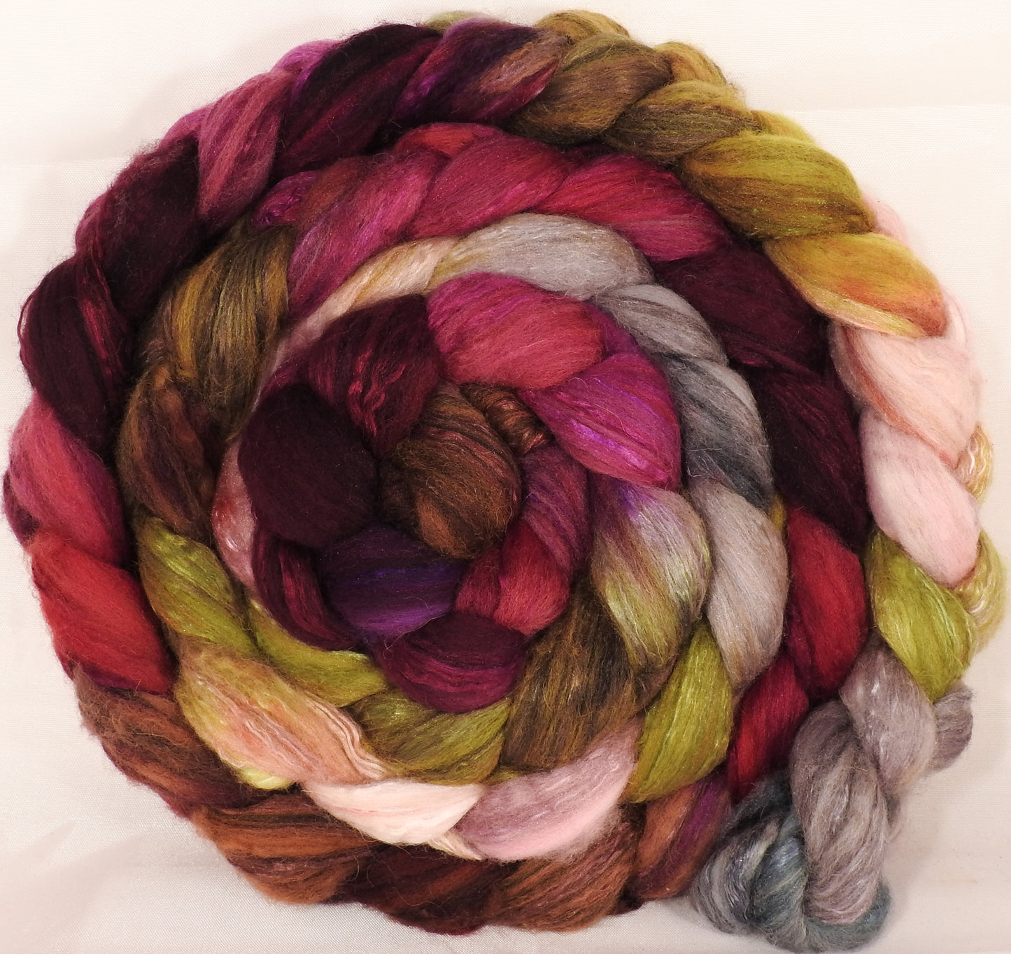 Batt in a Braid #5 - Beauty and the Beast - Merino/ Camel/ silk/ faux cashmere/ firestar (25/25/25/12/12) - Inglenook Fibers