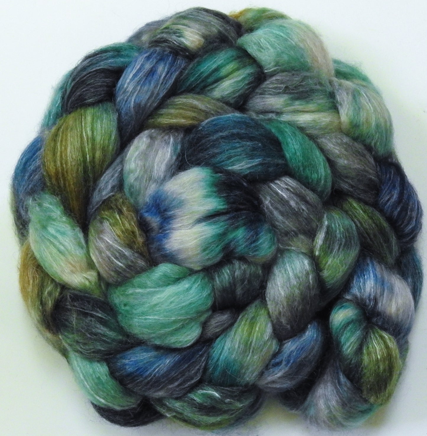 Kraken (5.2 oz) Batt in a Braid #57- Camel/Baby Alpaca/Mint fiber (50/25/25)