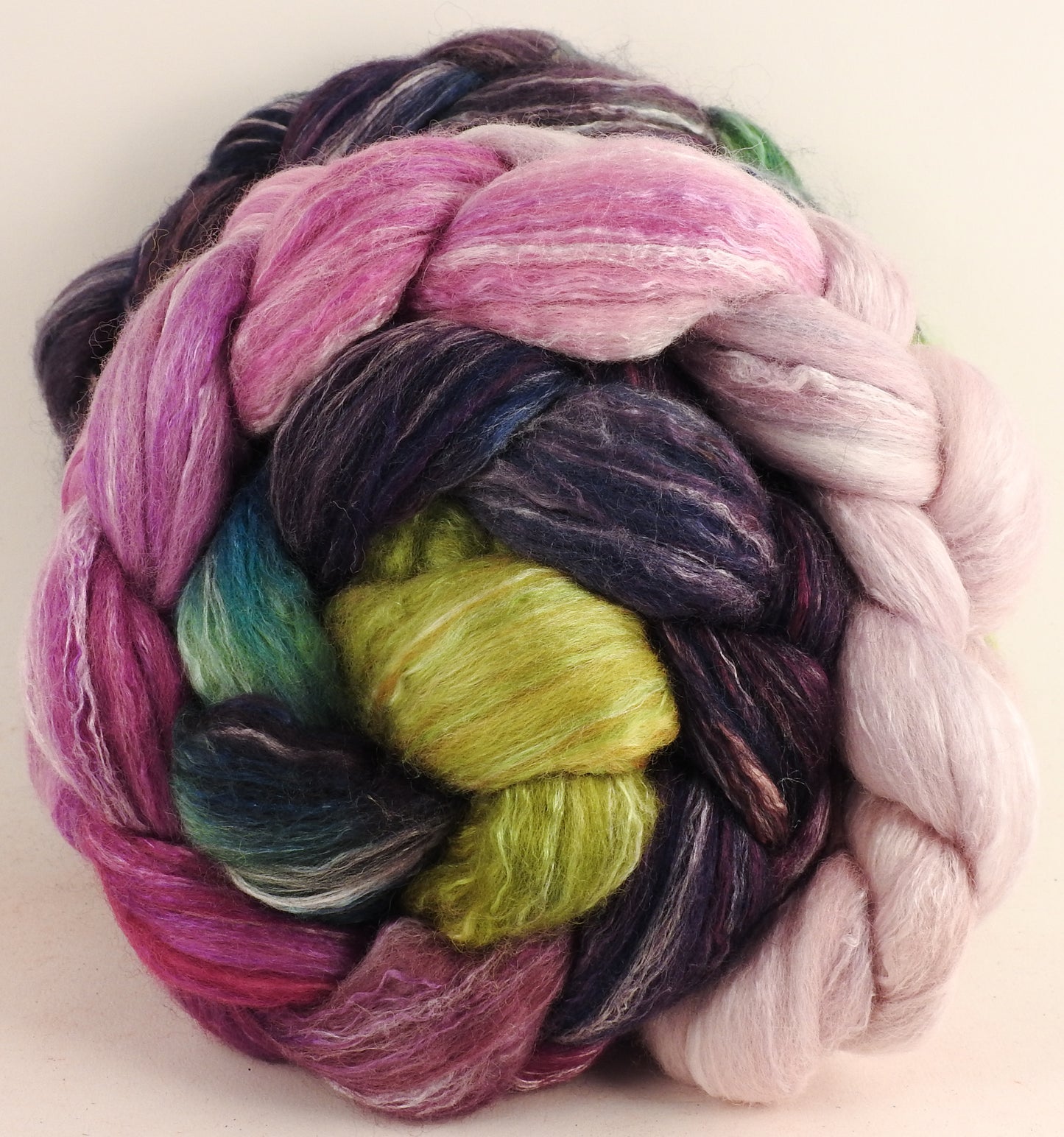 Batt in a Braid #45 -Peach Blossom (6.2 oz.) - Corriedale/Mulberry Silk/Rose Fiber (60/20/20)