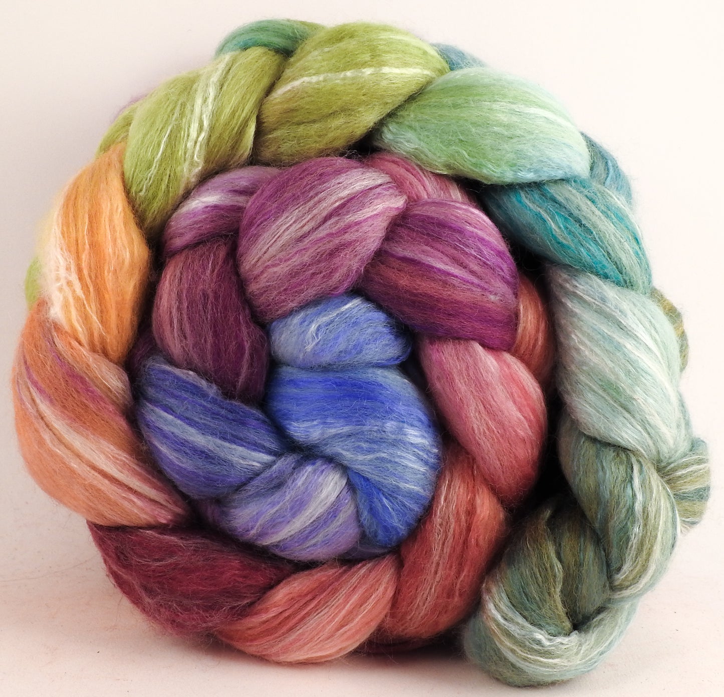 Batt in a Braid #45 - Renewal (6.3 oz.) - Corriedale/Mulberry Silk/Rose Fiber (60/20/20)