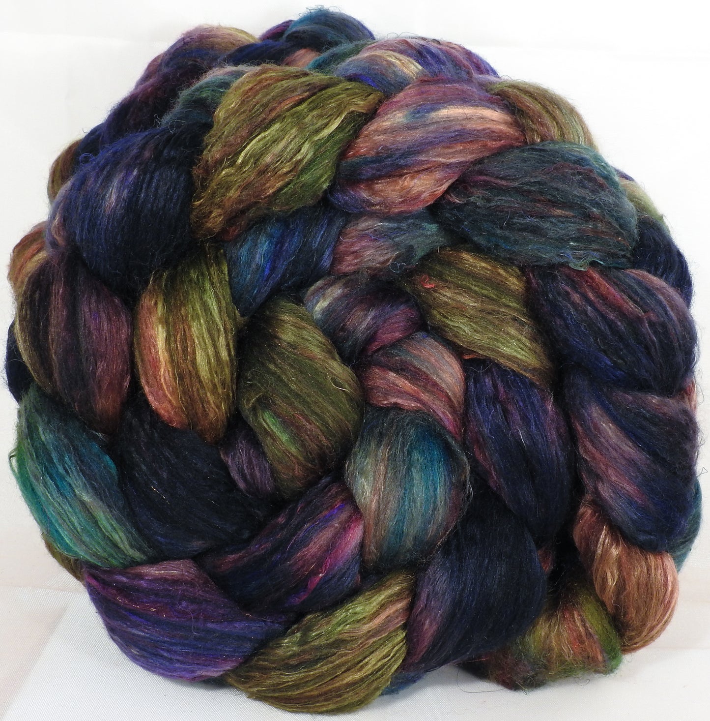 Batt in a Braid #39-SARI-23-Falkland Merino/ Mulberry Silk / Sari Silk (50/25/25) - Inglenook Fibers
