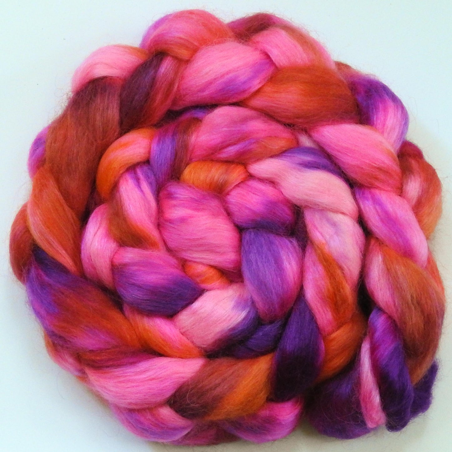Heatwave (6 oz) -Glazed Solid- Batt in a Braid #52- Wensleydale/ Mulberry silk/ Polwarth (60/25/15)