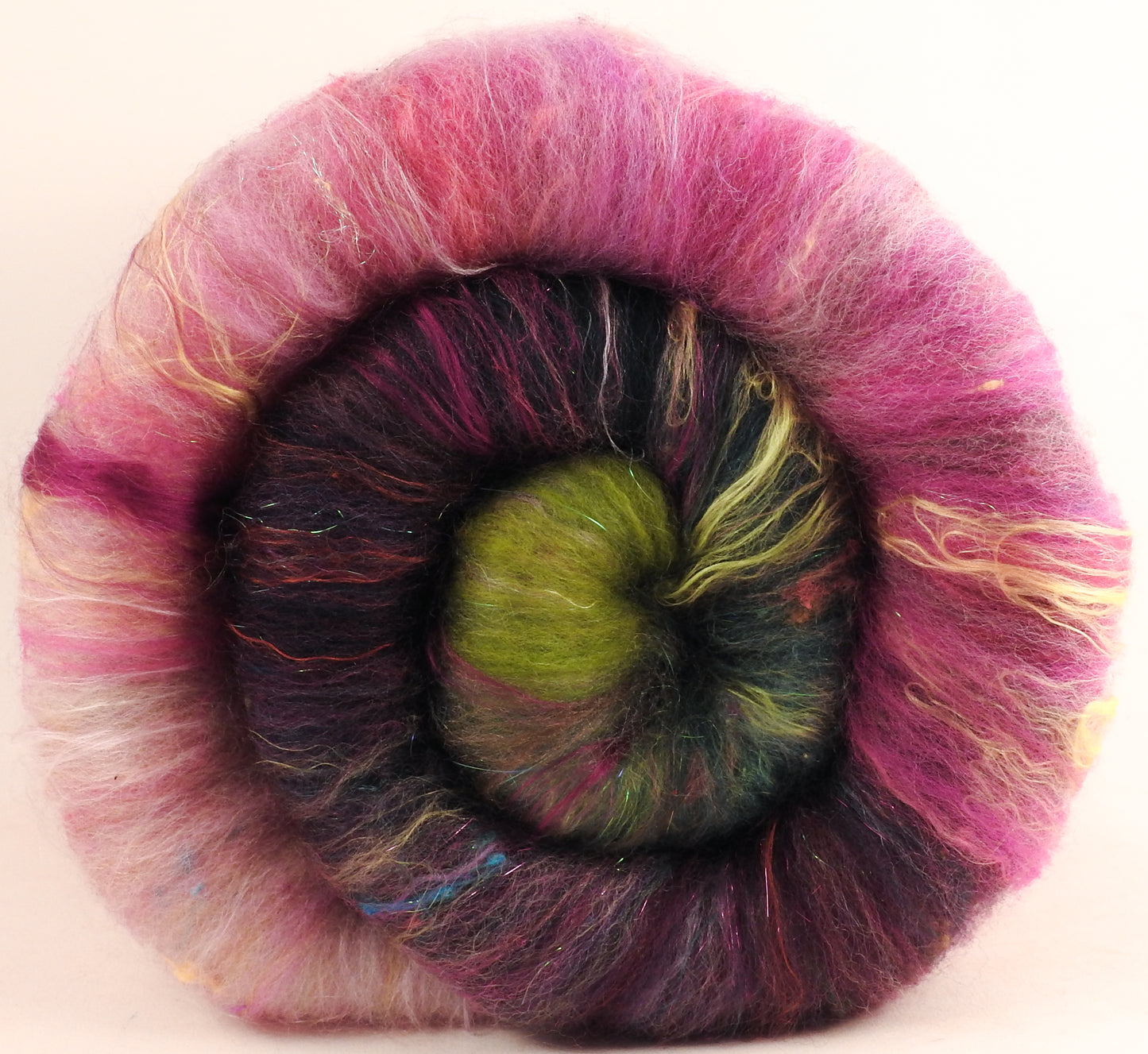 SPARKLE Roly-Poly Batts- Peach Blossom (3.7 oz)- 35% Corriedale fleece, merino, polwarth, silk, bamboo, silk noil, ANGELINA