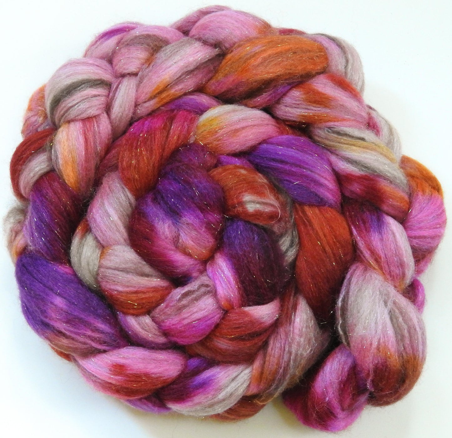 Heatwave (5.4 oz)- Glazed Solid- Batt in a Braid #53- YAK/ Tussah silk/ Superfine Merino/Gold Stellina(30/30/30/10)