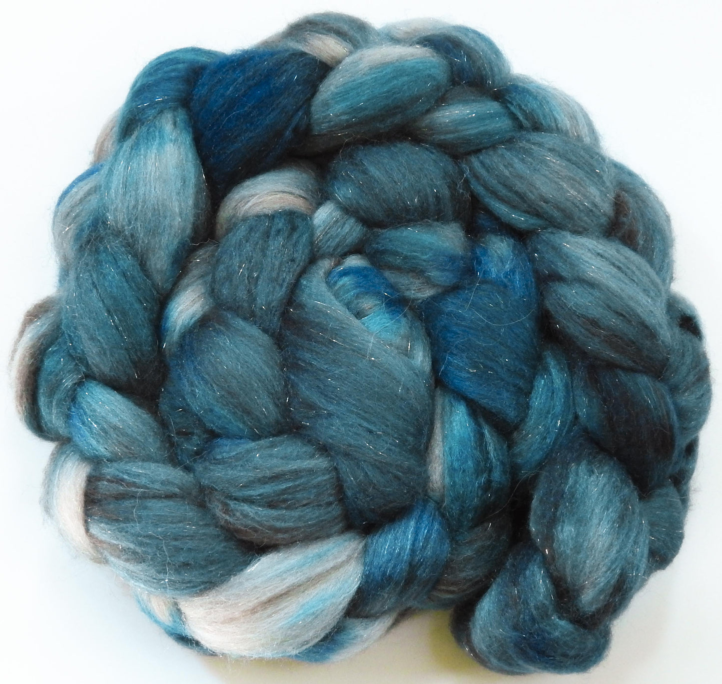 Stellar (5.3 oz)- Glazed Solid- Batt in a Braid #53- YAK/ Tussah silk/ Superfine Merino/Gold Stellina(30/30/30/10)