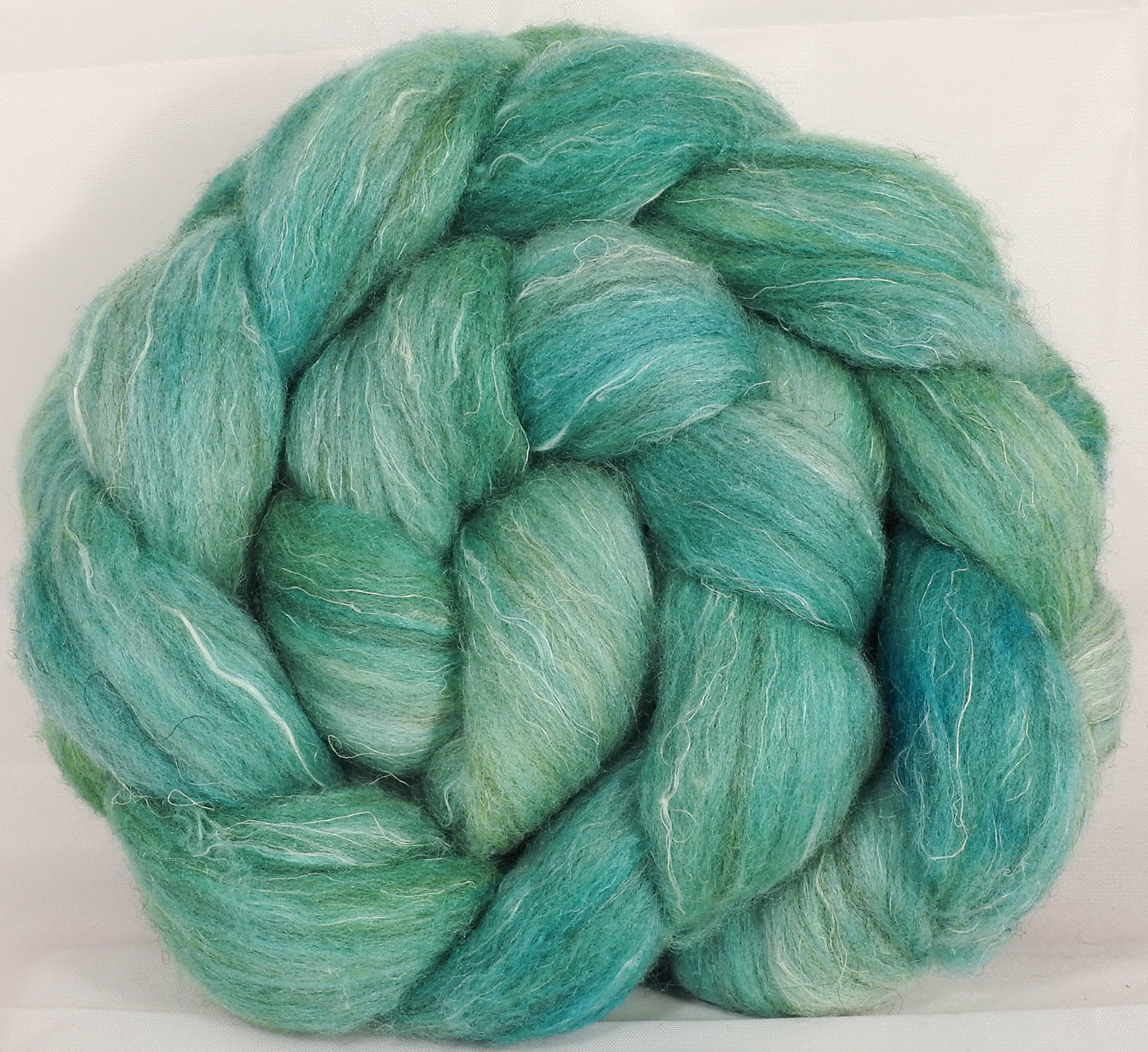Batt in a Braid #38 - Robin's Egg - (5.5 oz.) Shetland/ Falkland Merino / tussah silk/ flax (40/25/25/10) - Inglenook Fibers