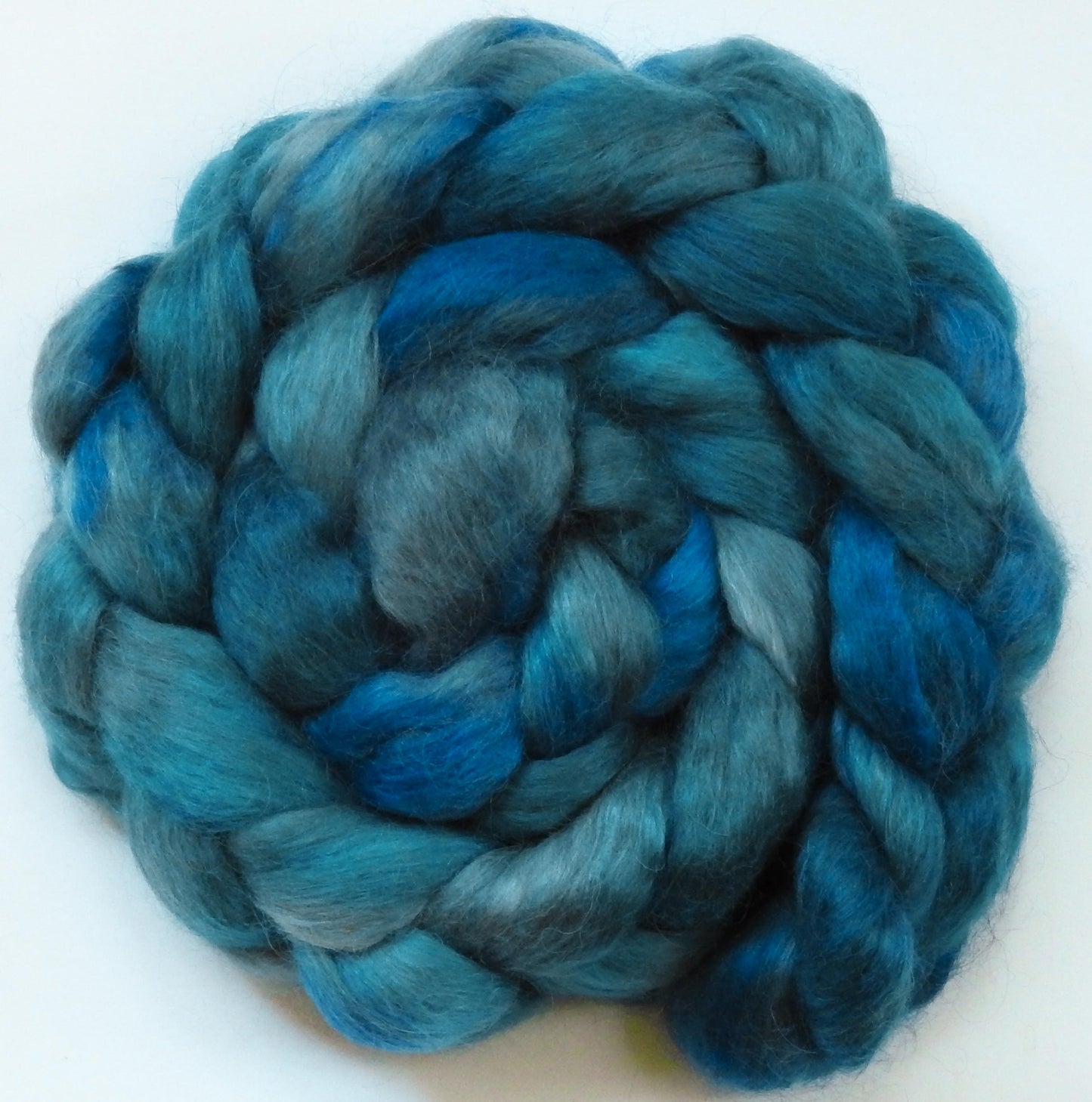 Stellar (5.8 oz) -Glazed Solid- Batt in a Braid #52- Wensleydale/ Mulberry silk/ Polwarth (60/25/15)