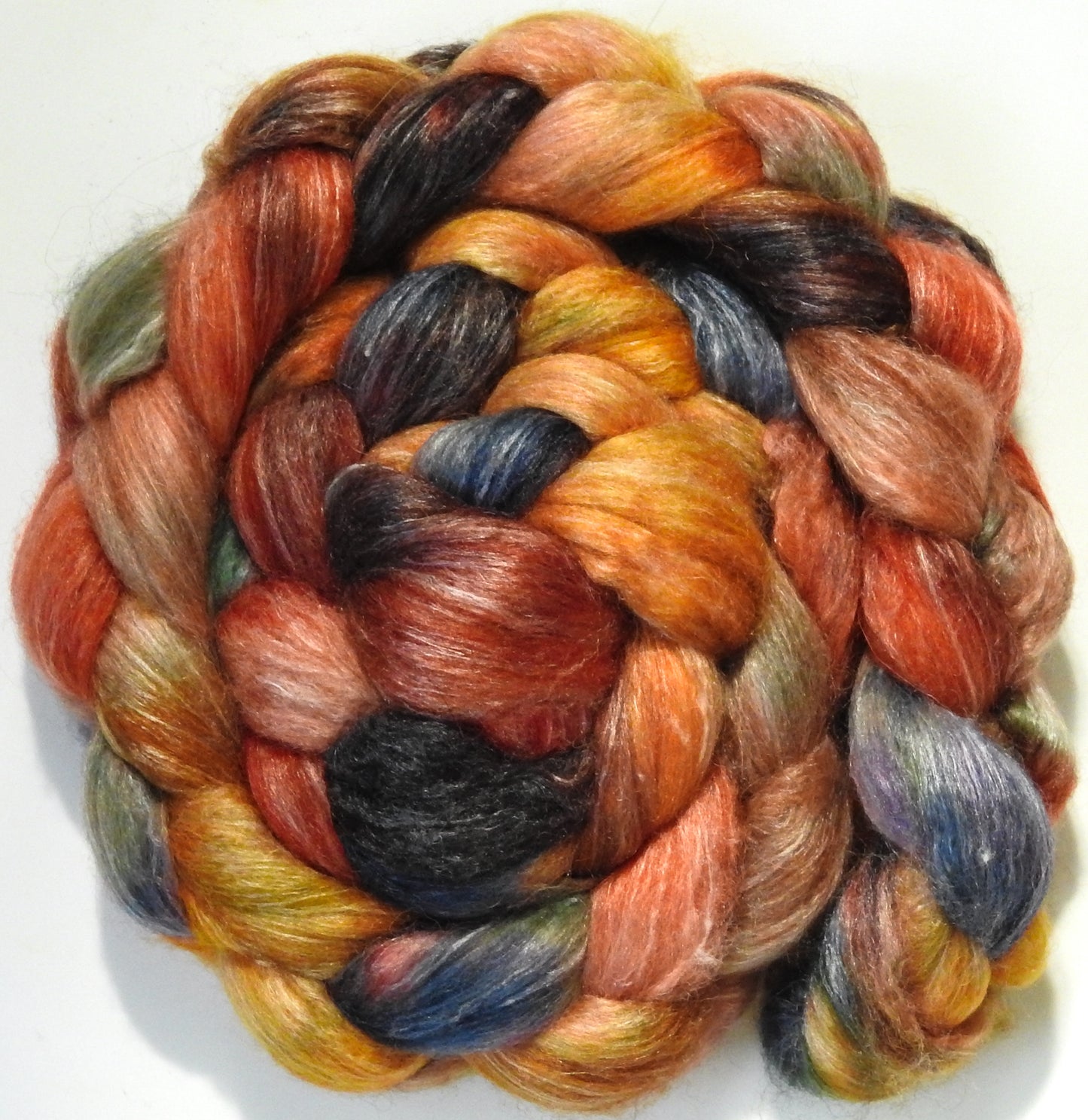 Marmalade (5.5 oz) Batt in a Braid #57- Camel/Baby Alpaca/Mint fiber (50/25/25)